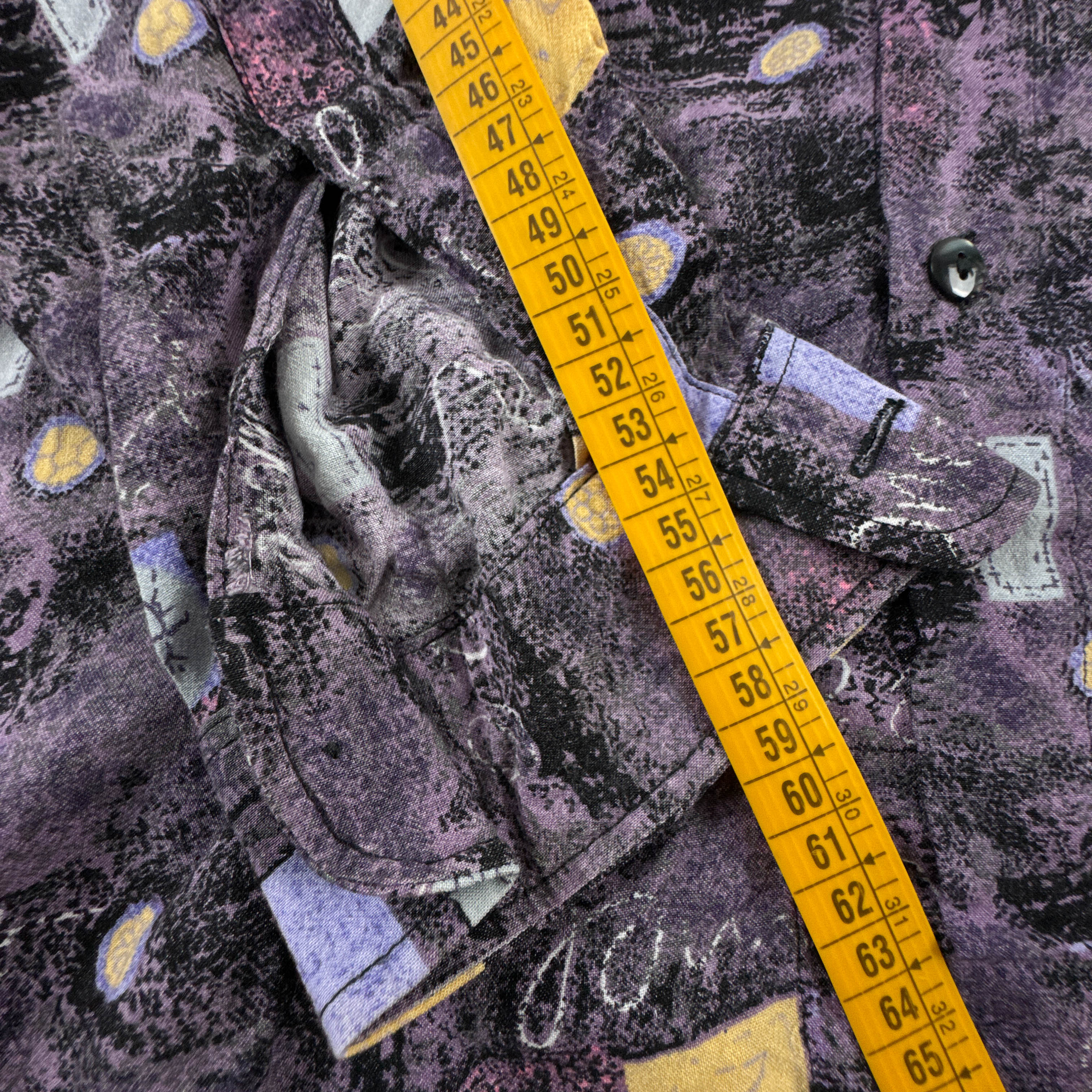 Camicia Vintage viola e gialla astratta geometrica anni 80 90 - Taglia M uomo