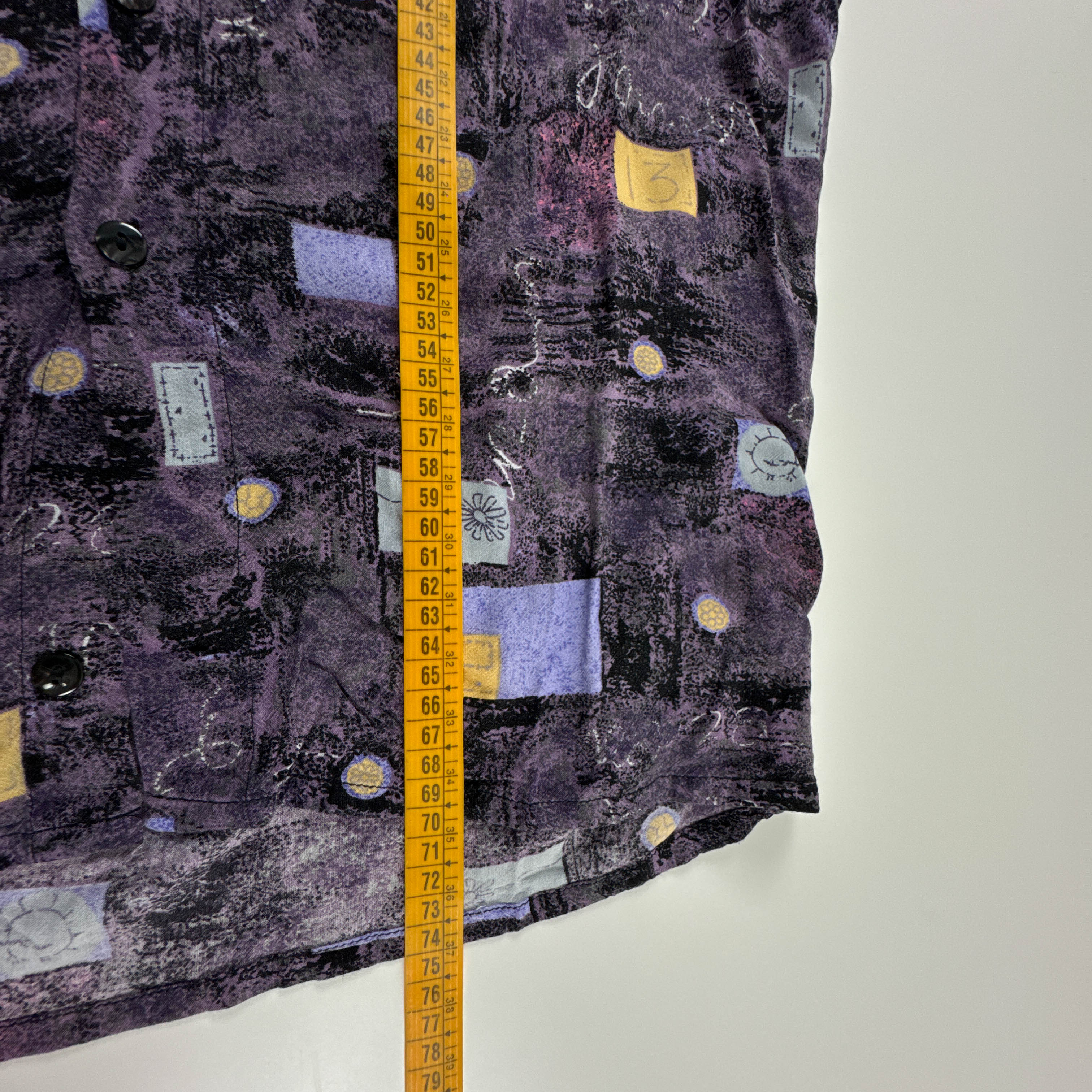 Camicia Vintage viola e gialla astratta geometrica anni 80 90 - Taglia M uomo