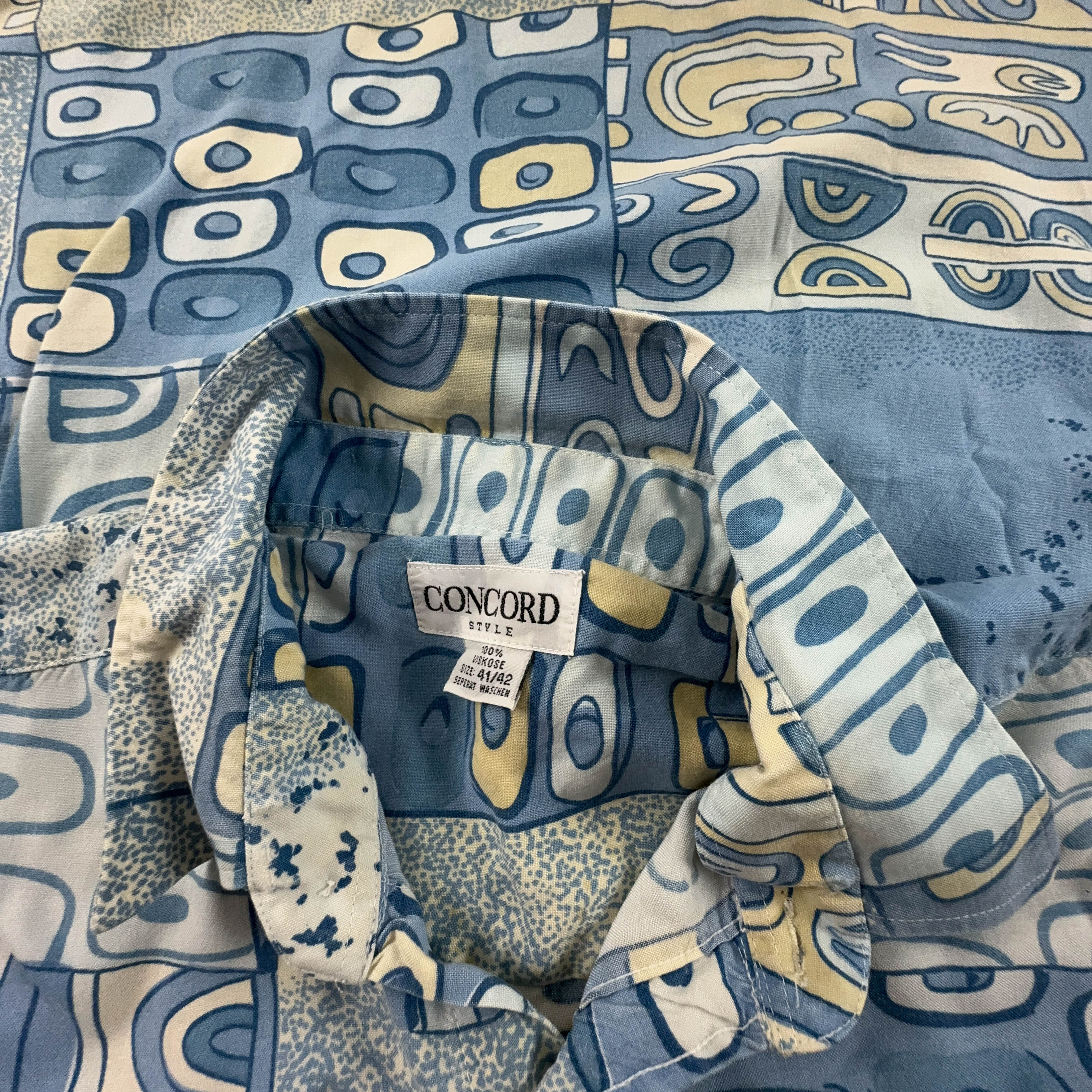 Camicia Vintage azzurra a fantasia astratta - Taglia 41 42 uomo