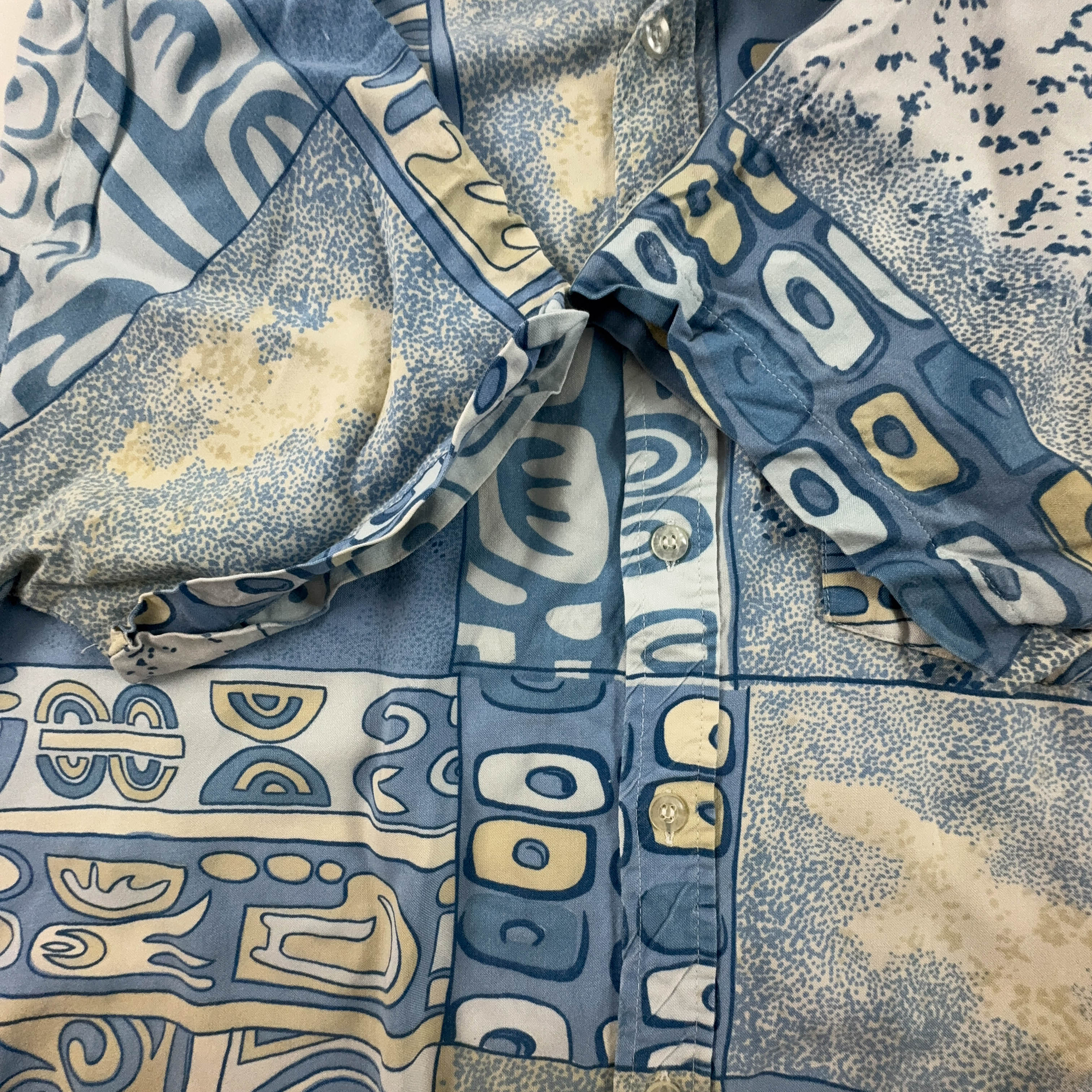 Camicia Vintage azzurra a fantasia astratta - Taglia 41 42 uomo