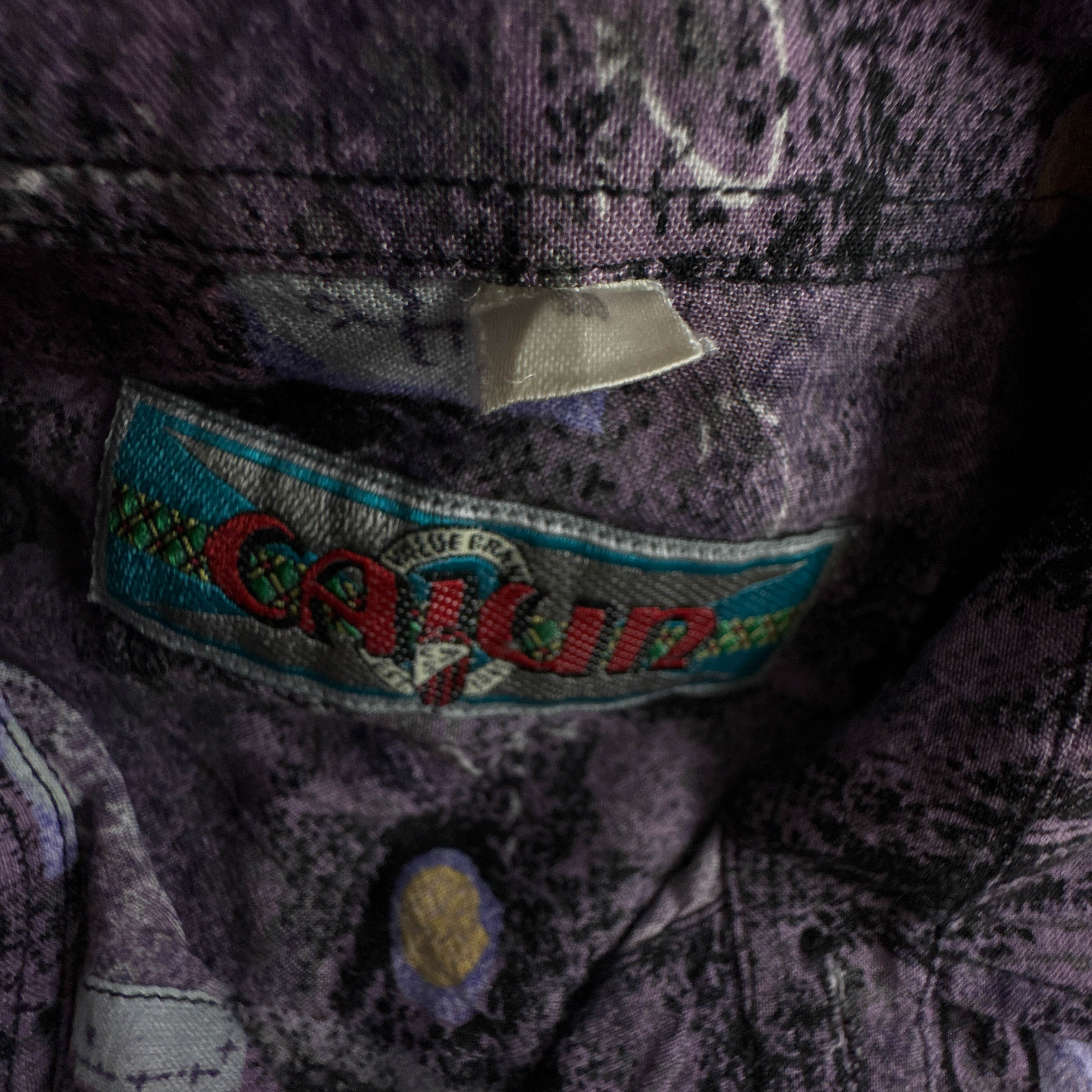 Camicia Vintage viola e gialla astratta geometrica anni 80 90 - Taglia M uomo