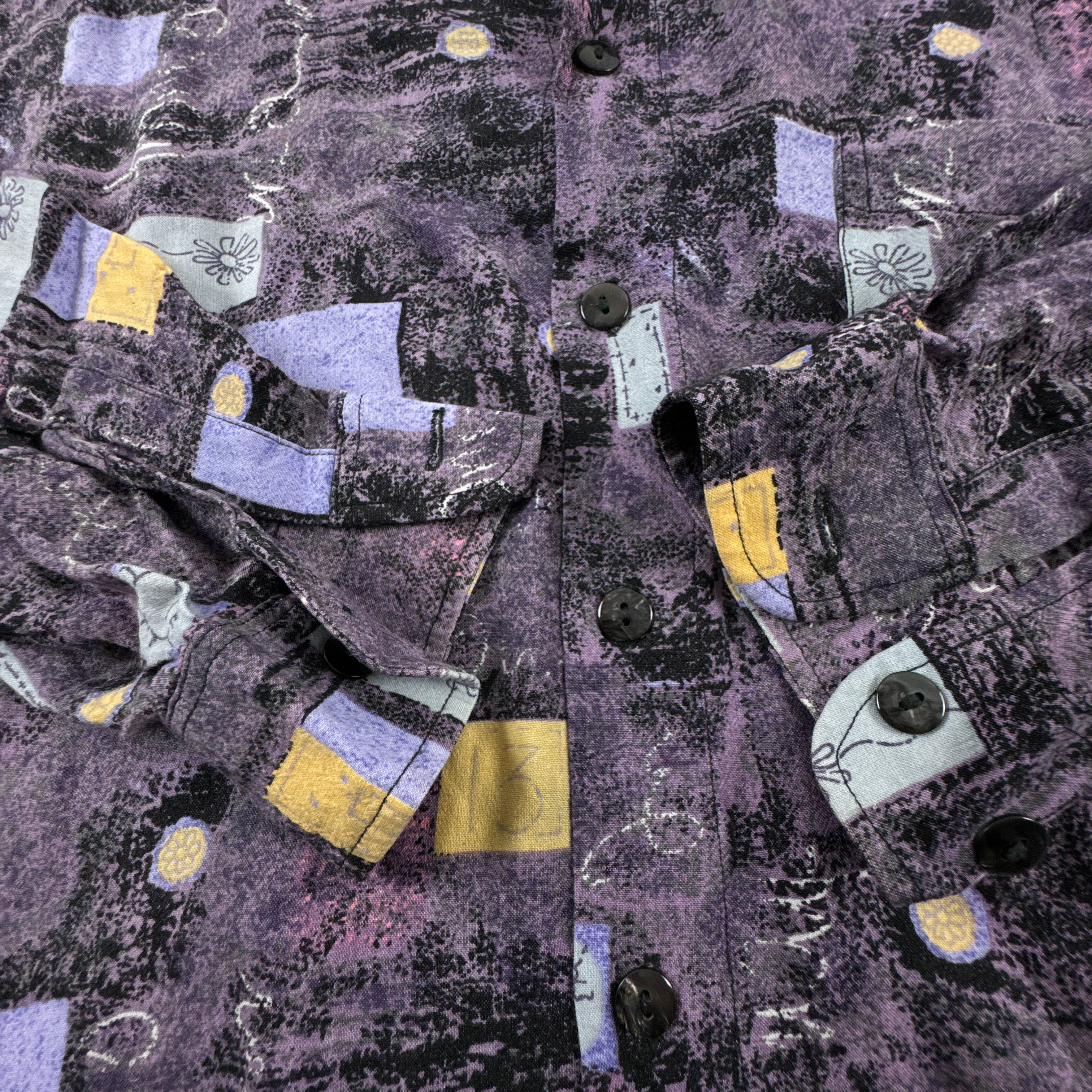 Camicia Vintage viola e gialla astratta geometrica anni 80 90 - Taglia M uomo