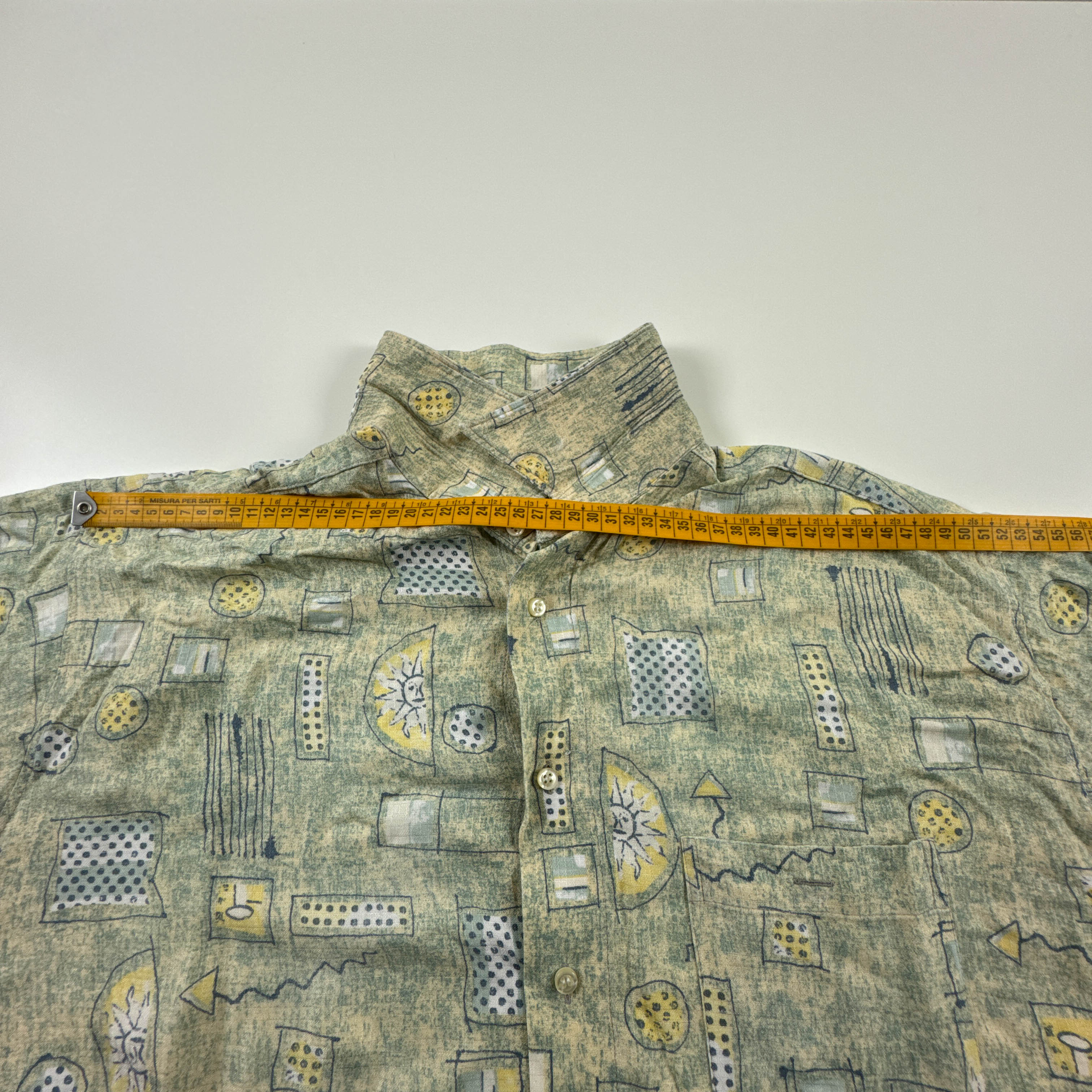 Camicia Vintage verde e gialla fantasia astratta anni 80 90 - Taglia 45/46 uomo
