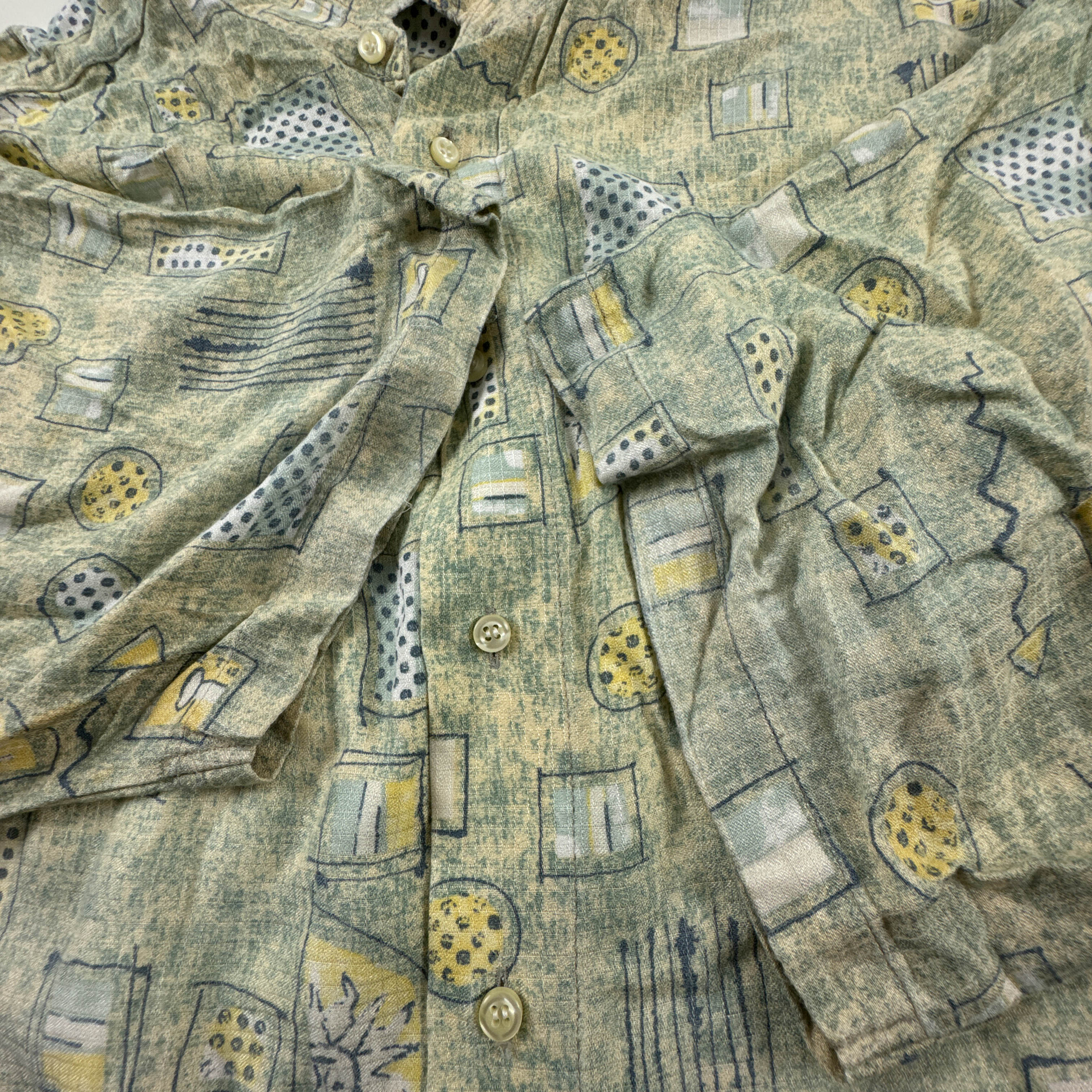 Camicia Vintage verde e gialla fantasia astratta anni 80 90 - Taglia 45/46 uomo