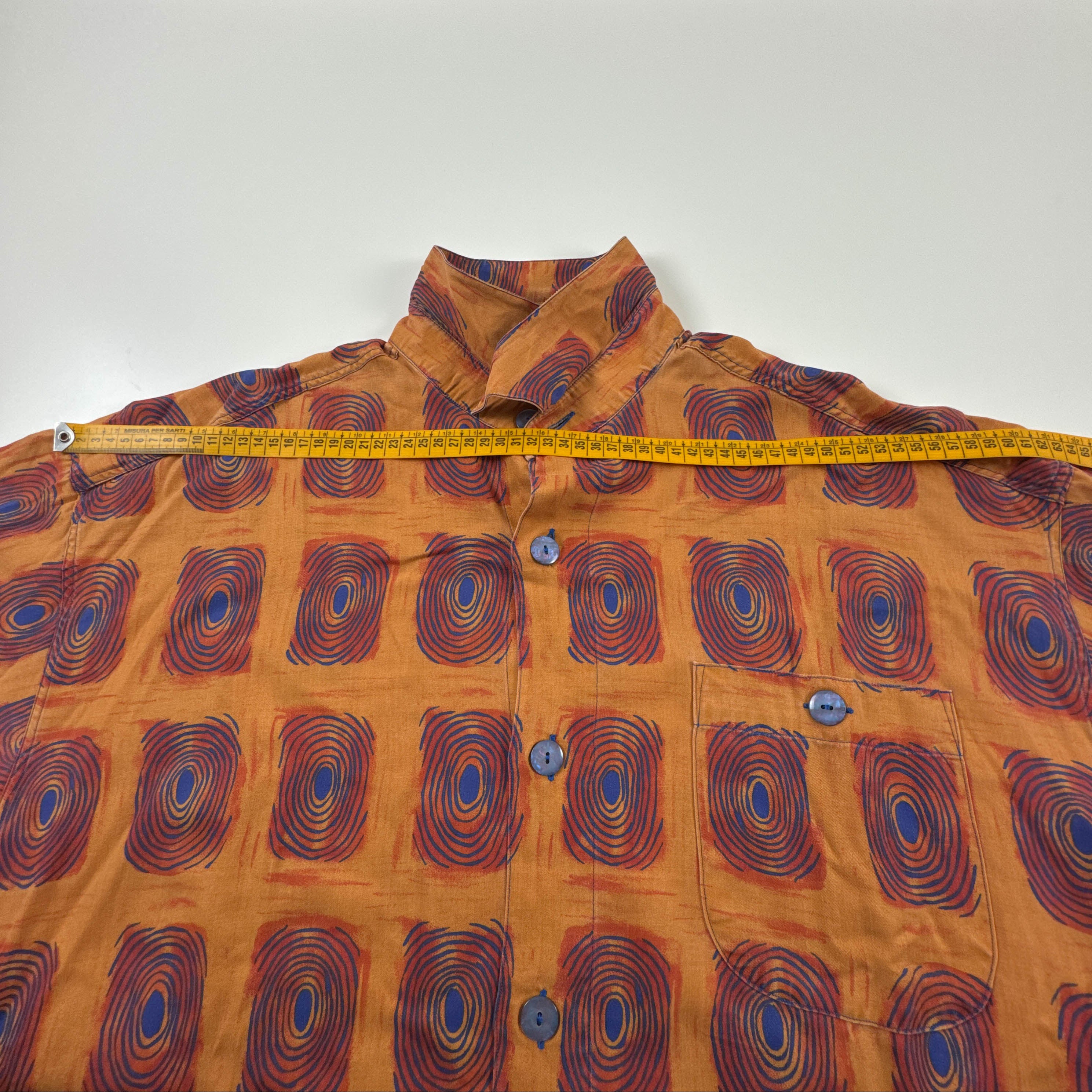 Camicia Vintage arancione rossa e blu fantasia a quadri anni 80 90 - Taglia L/XL uomo