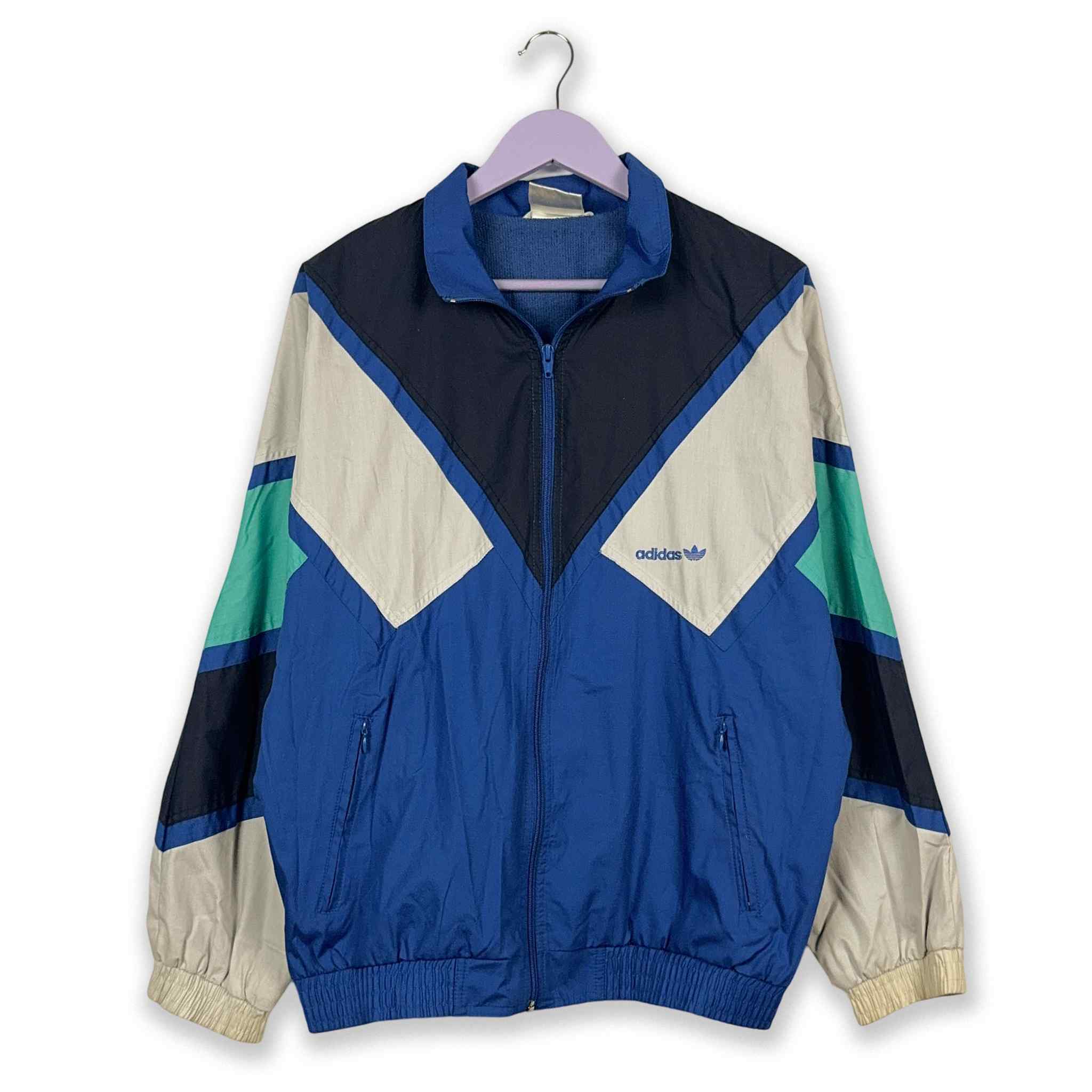 Adidas Vintage 90's Lined Windbreaker Jacket Blue & White - Men's Size L