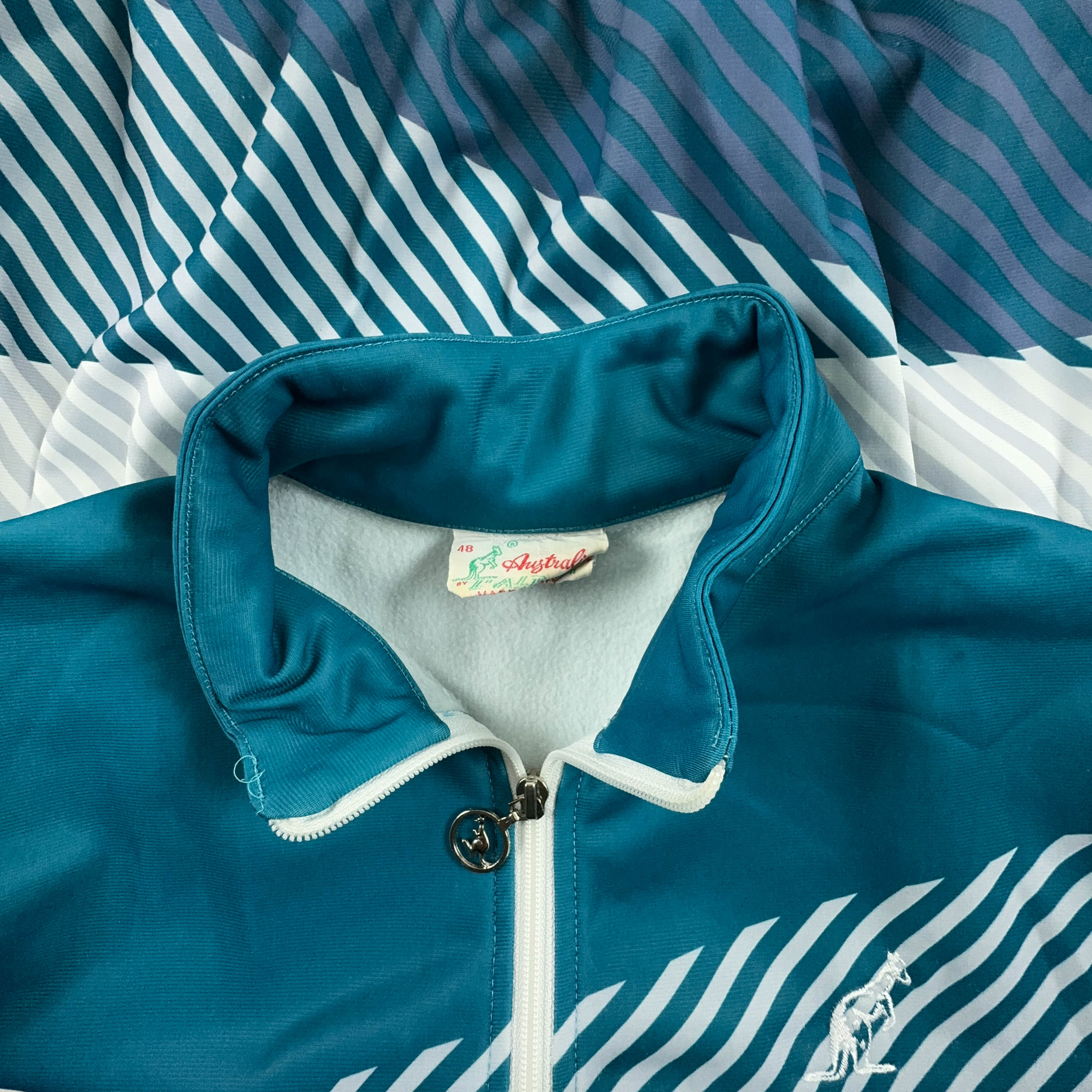 Felpa Australian Alpina Vintage bianca e azzurra con zip - Taglia 48 uomo