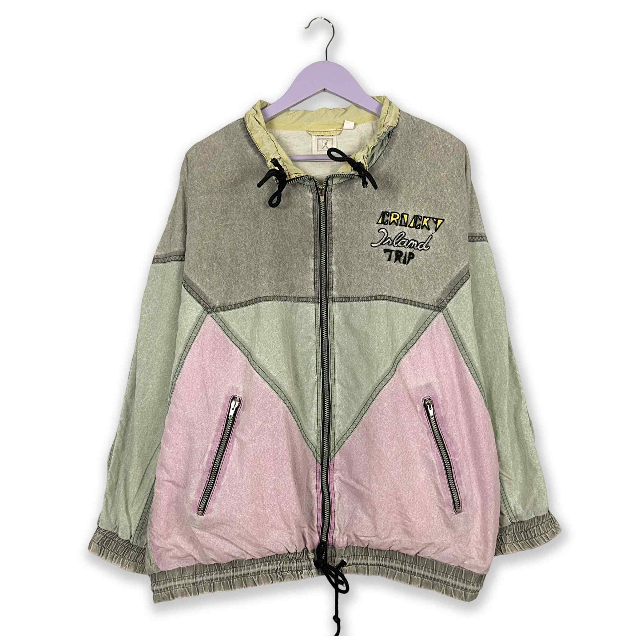 Crazy Style Vintage Windbreaker Jacket Grey & Pink - Size L Men