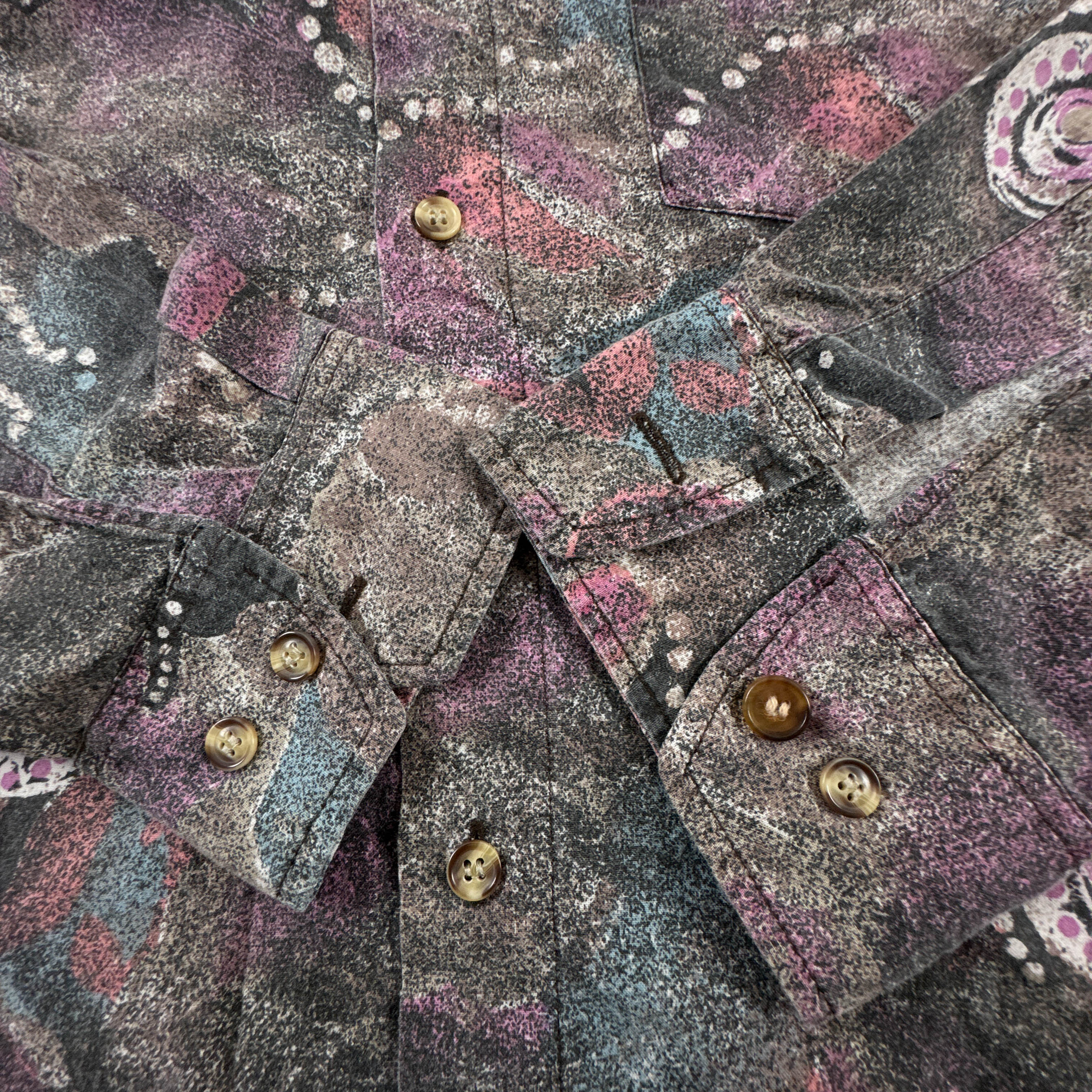Camicia Vintage multicolore fantasia astratta in cotone anni 80 90 - Taglia L uomo