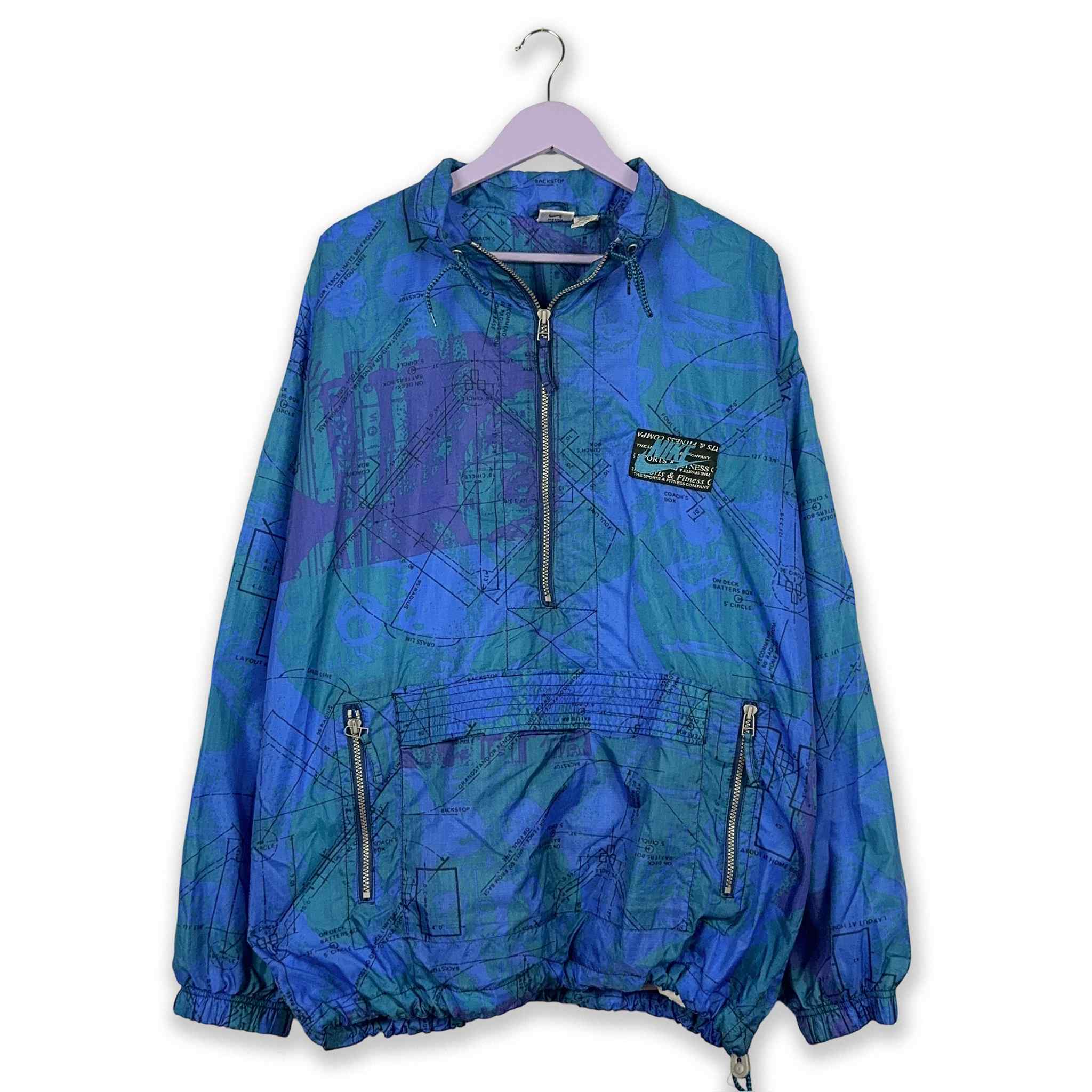 Giacca a vento Nike Vintage anni 90 blu a fantasia - Taglia XXL uomo