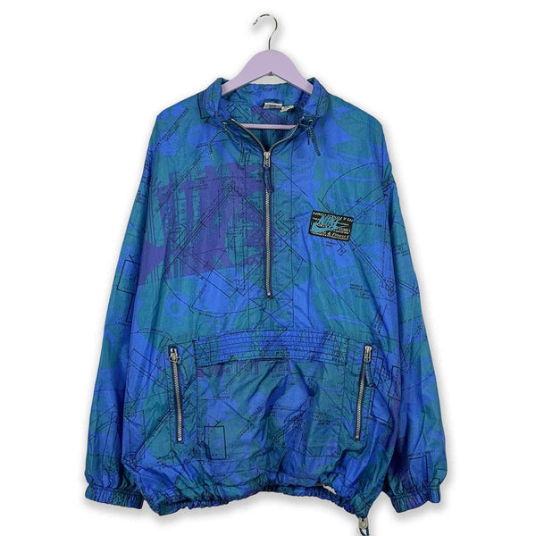 Giacca a vento Nike Vintage anni 90 blu a fantasia - Taglia XXL uomo