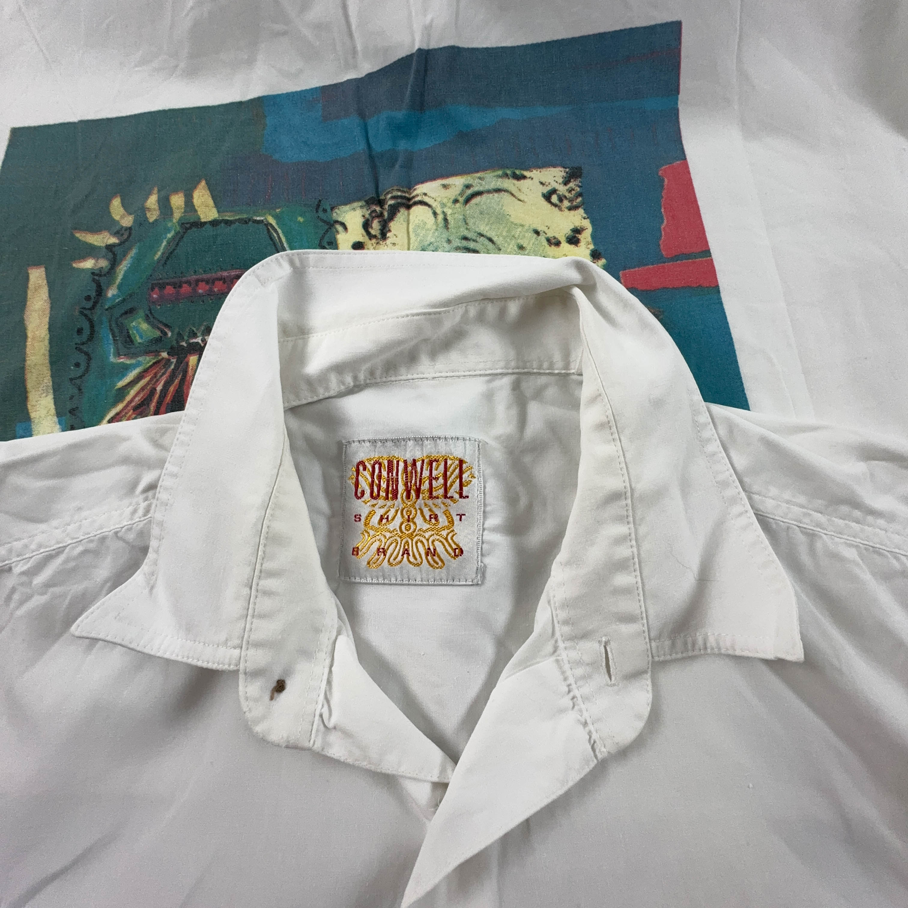 Camicia Vintage bianca con stampa sul retro - Taglia L/XL uomo