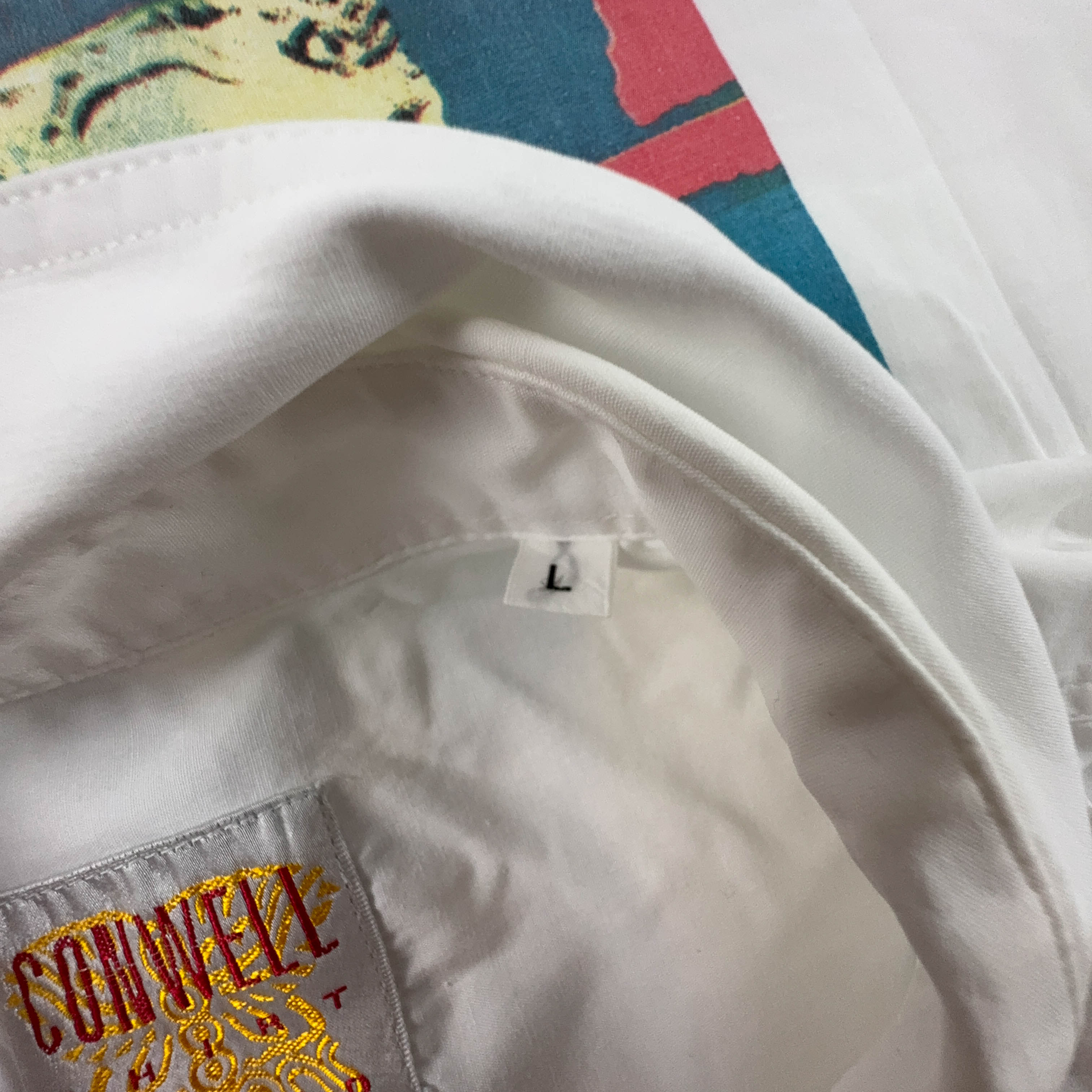 Camicia Vintage bianca con stampa sul retro - Taglia L/XL uomo