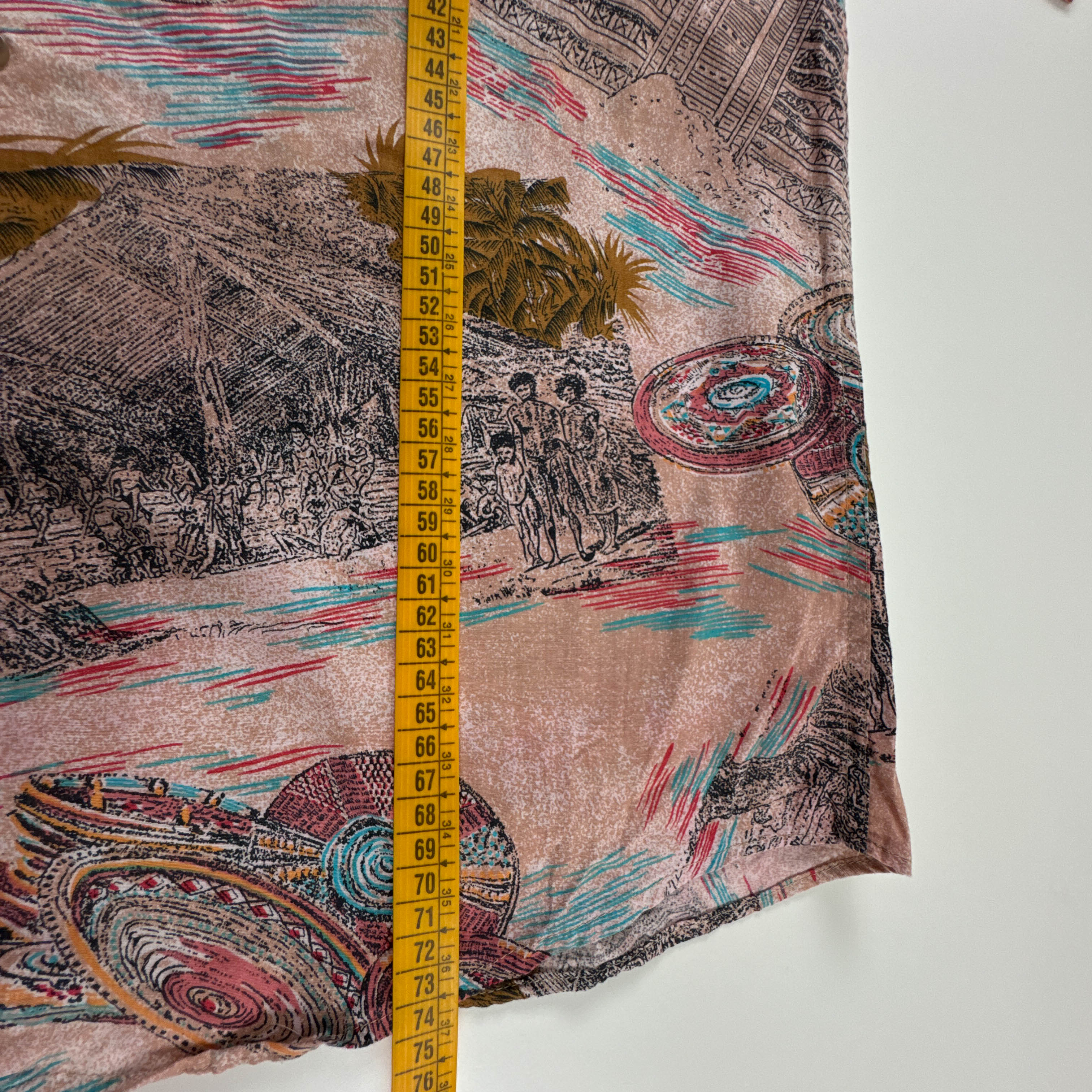 Camicia Vintage rosa con fantasia astratta multicolore anni 80 90 - Taglia L uomo
