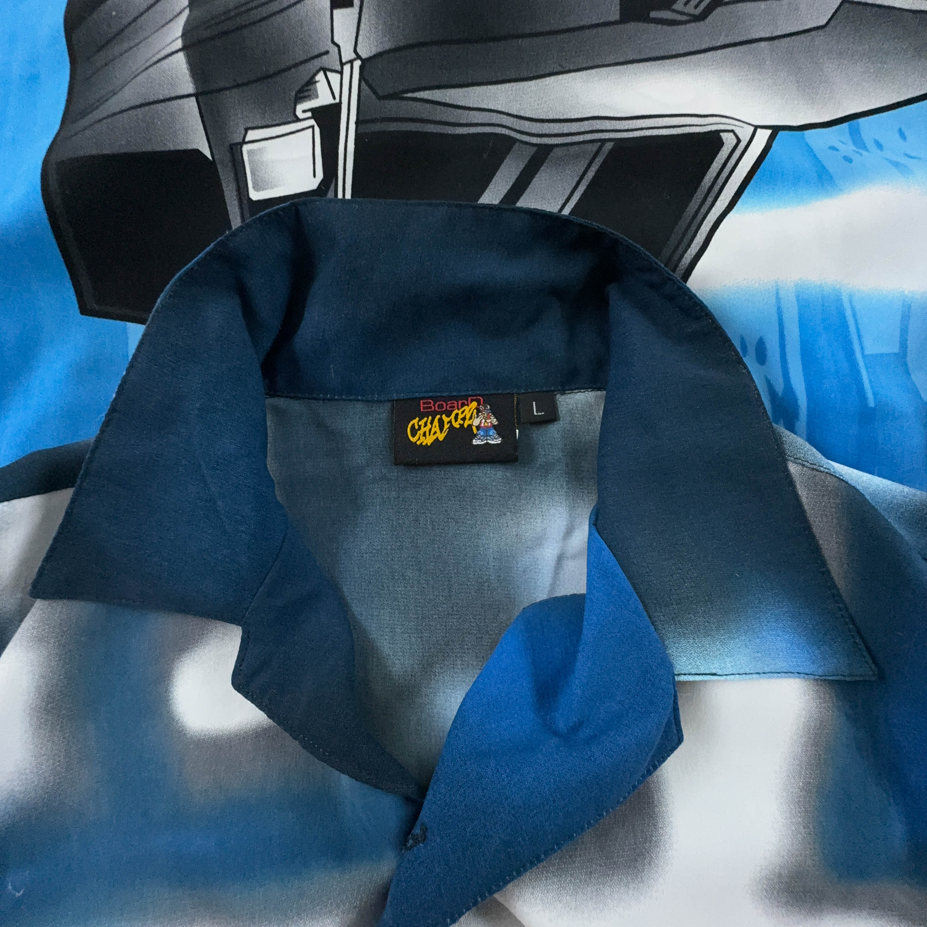 Camicia Vintage blu all on print cartoon - Taglia L/XL uomo