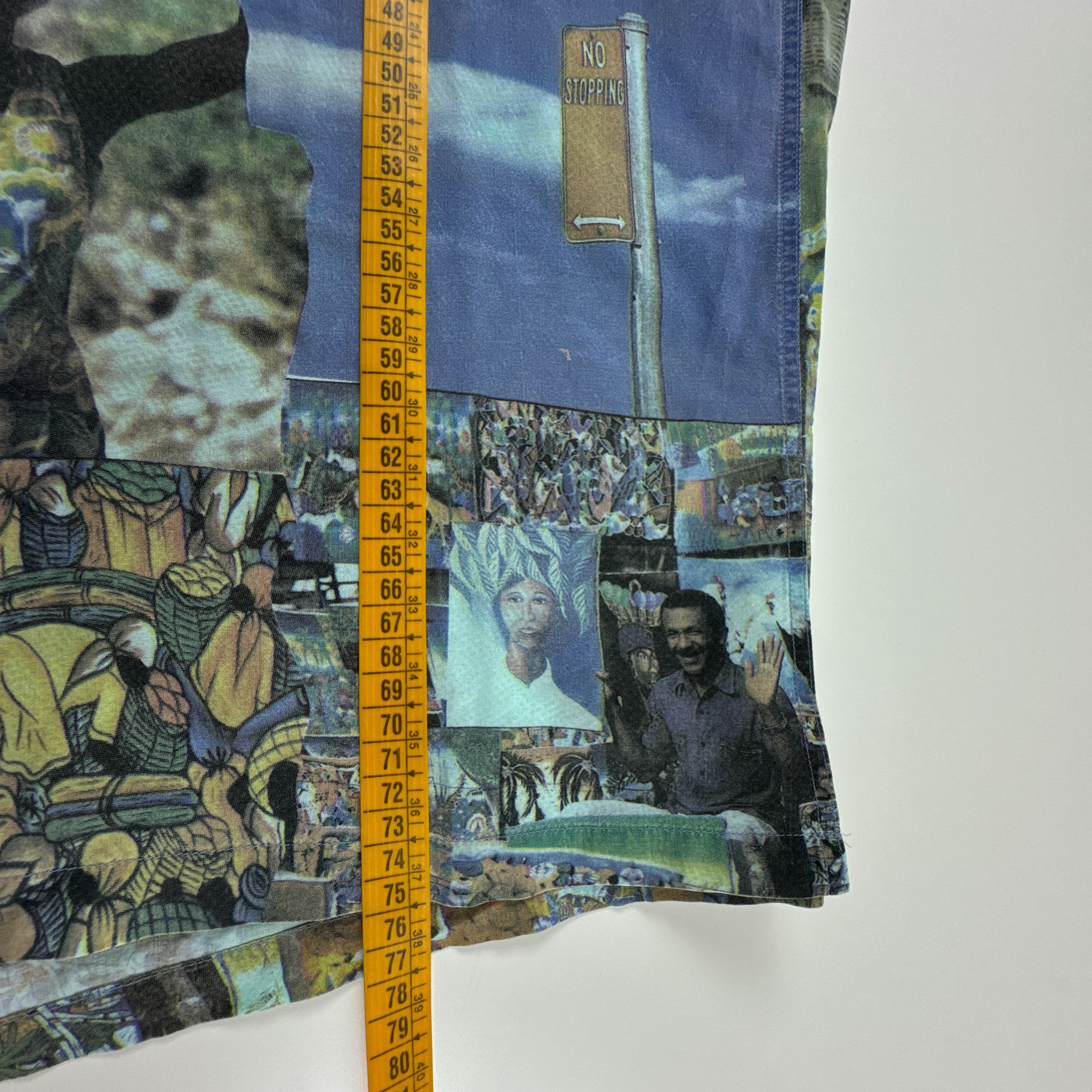 Camicia Vintage blu e verde con stampa all over anni 80 90 - Taglia 39 uomo