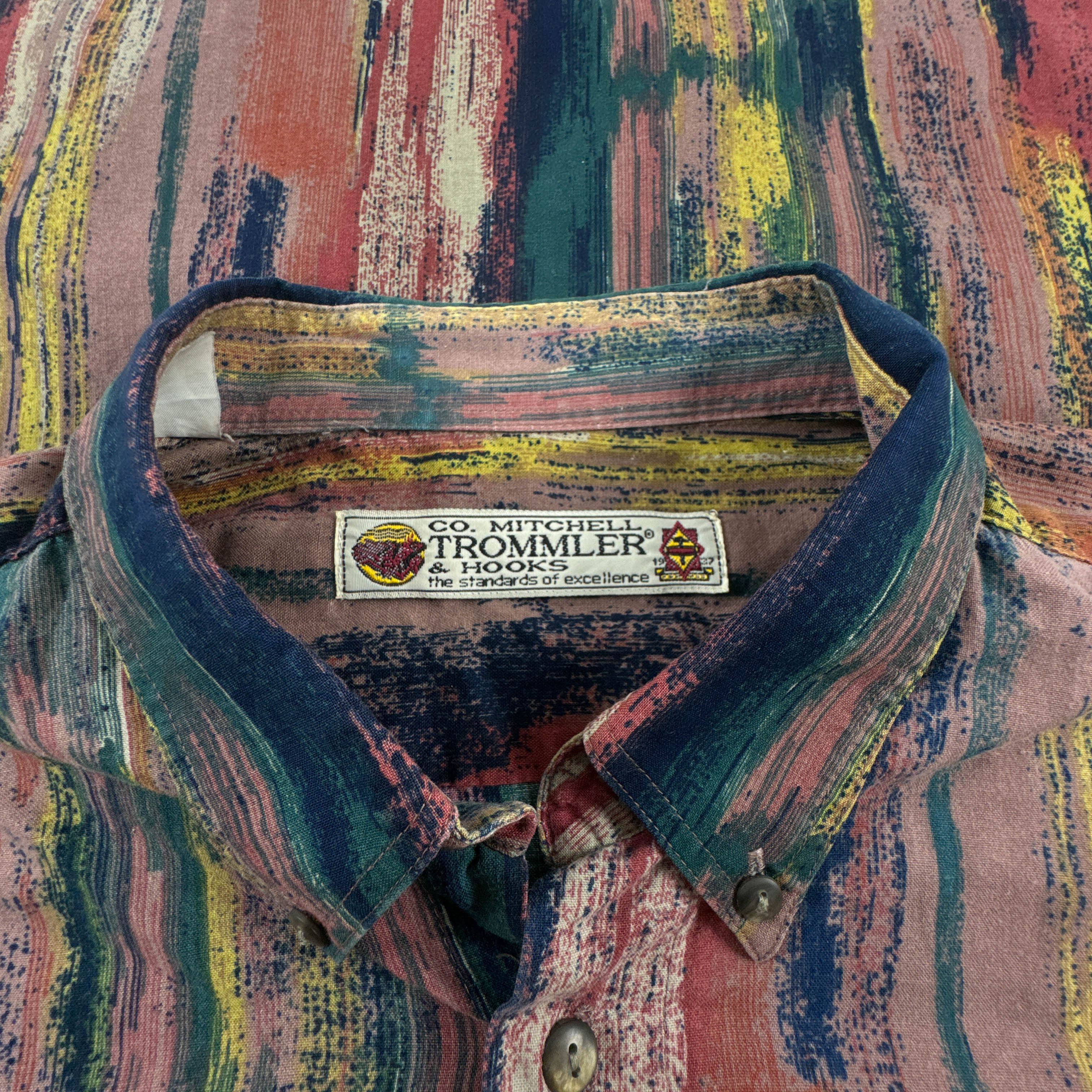 Camicia Vintage multicolore con fantasia astratta anni 80 90 - Taglia L/XL uomo