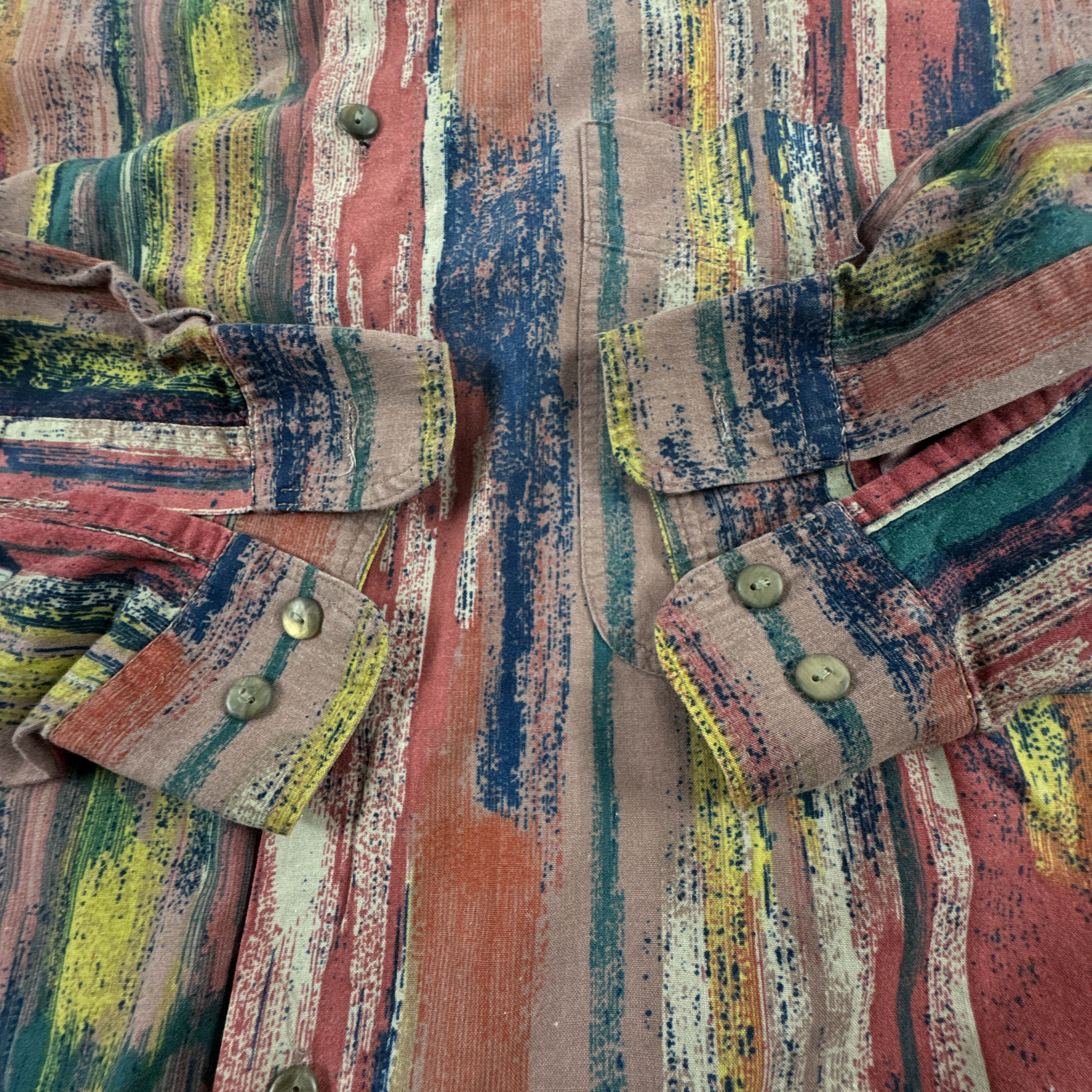 Camicia Vintage multicolore con fantasia astratta anni 80 90 - Taglia L/XL uomo
