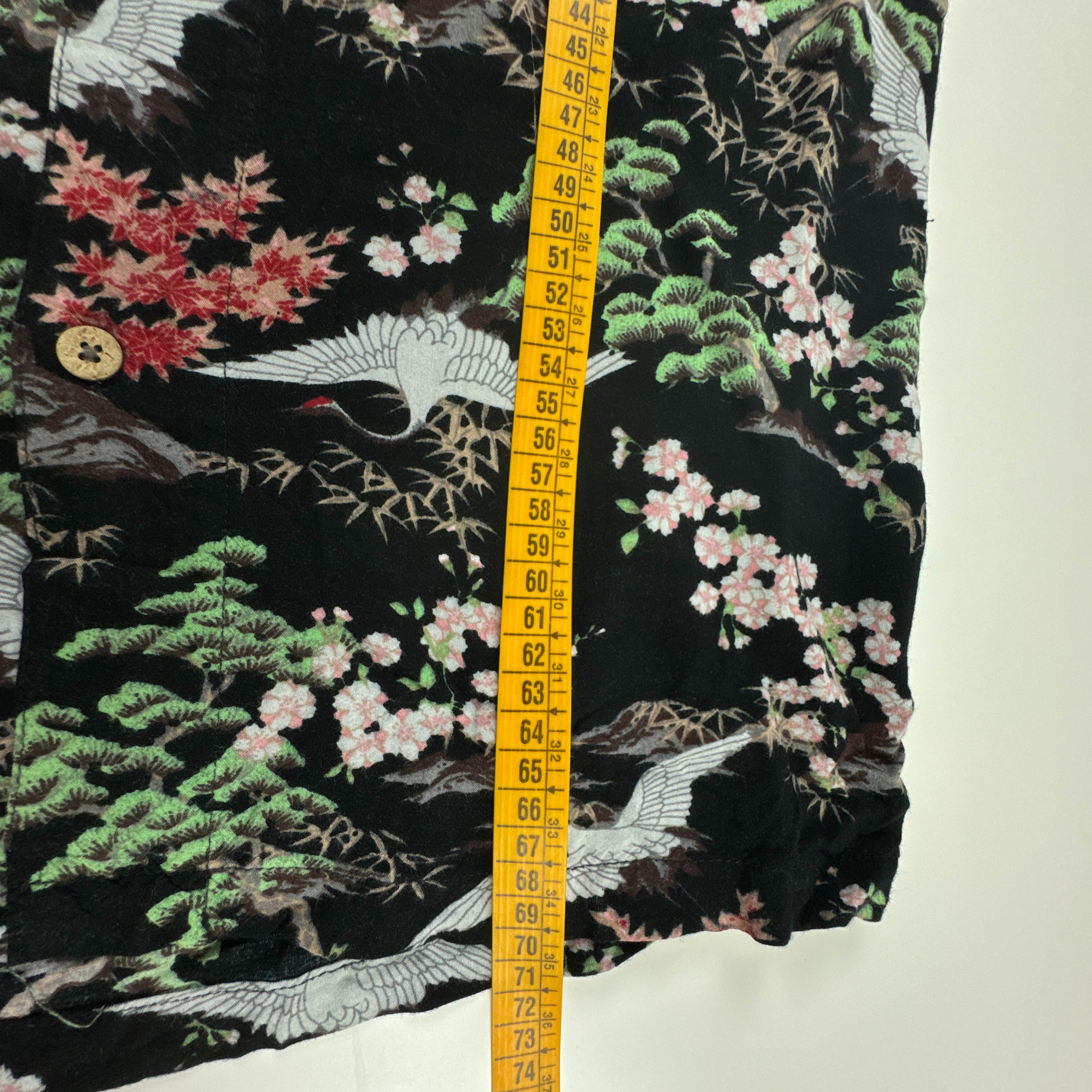 Camicia Vintage nera con fantasia naturale all over anni 80 90 - Taglia M uomo