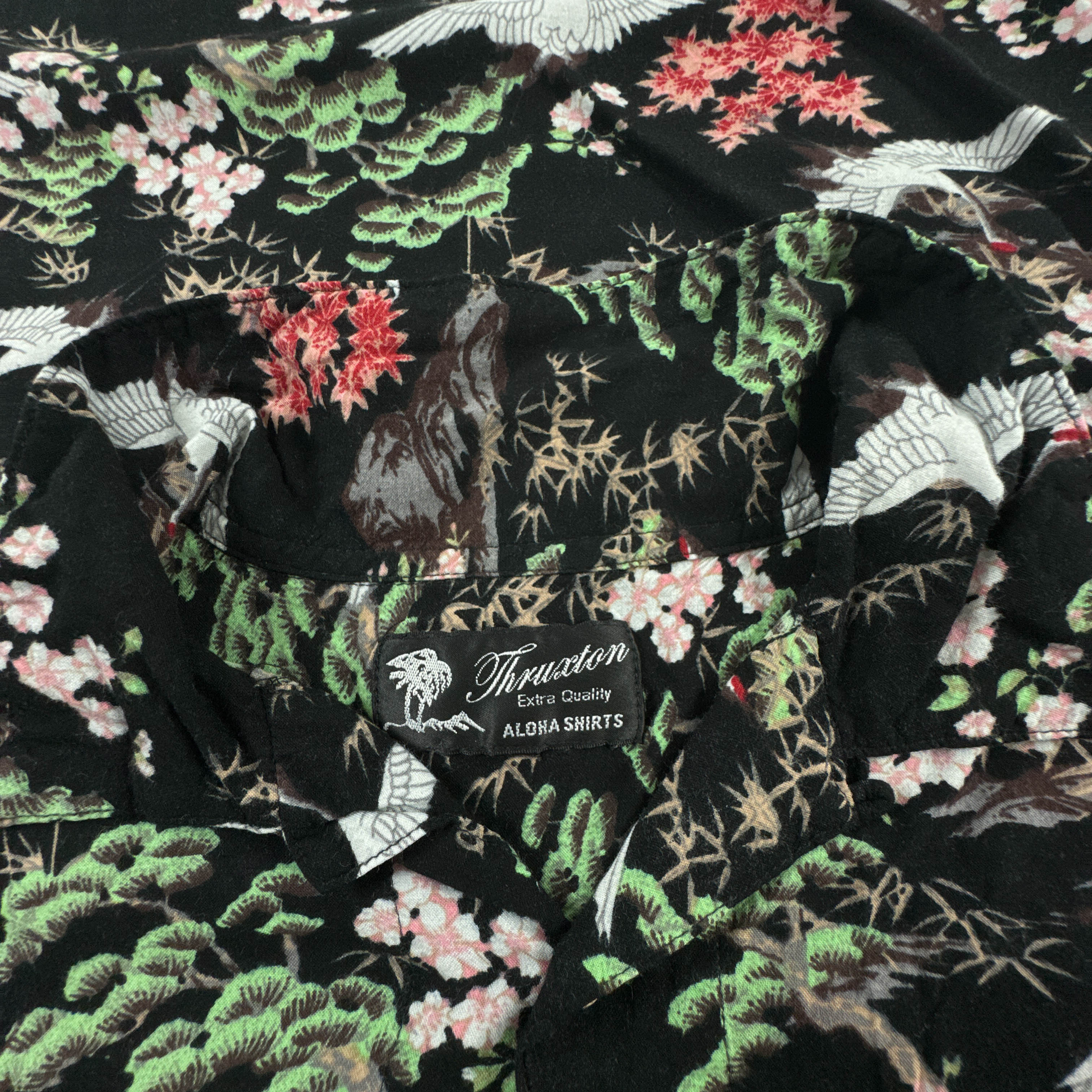 Camicia Vintage nera con fantasia naturale all over anni 80 90 - Taglia M uomo