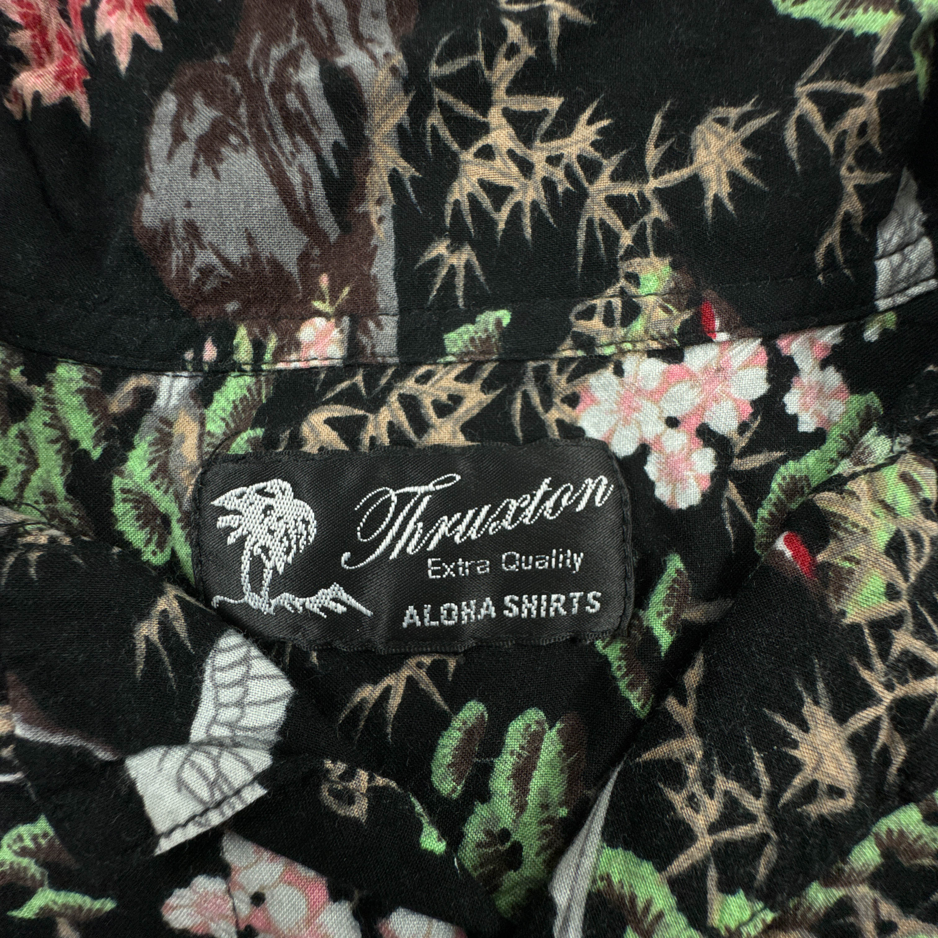 Camicia Vintage nera con fantasia naturale all over anni 80 90 - Taglia M uomo