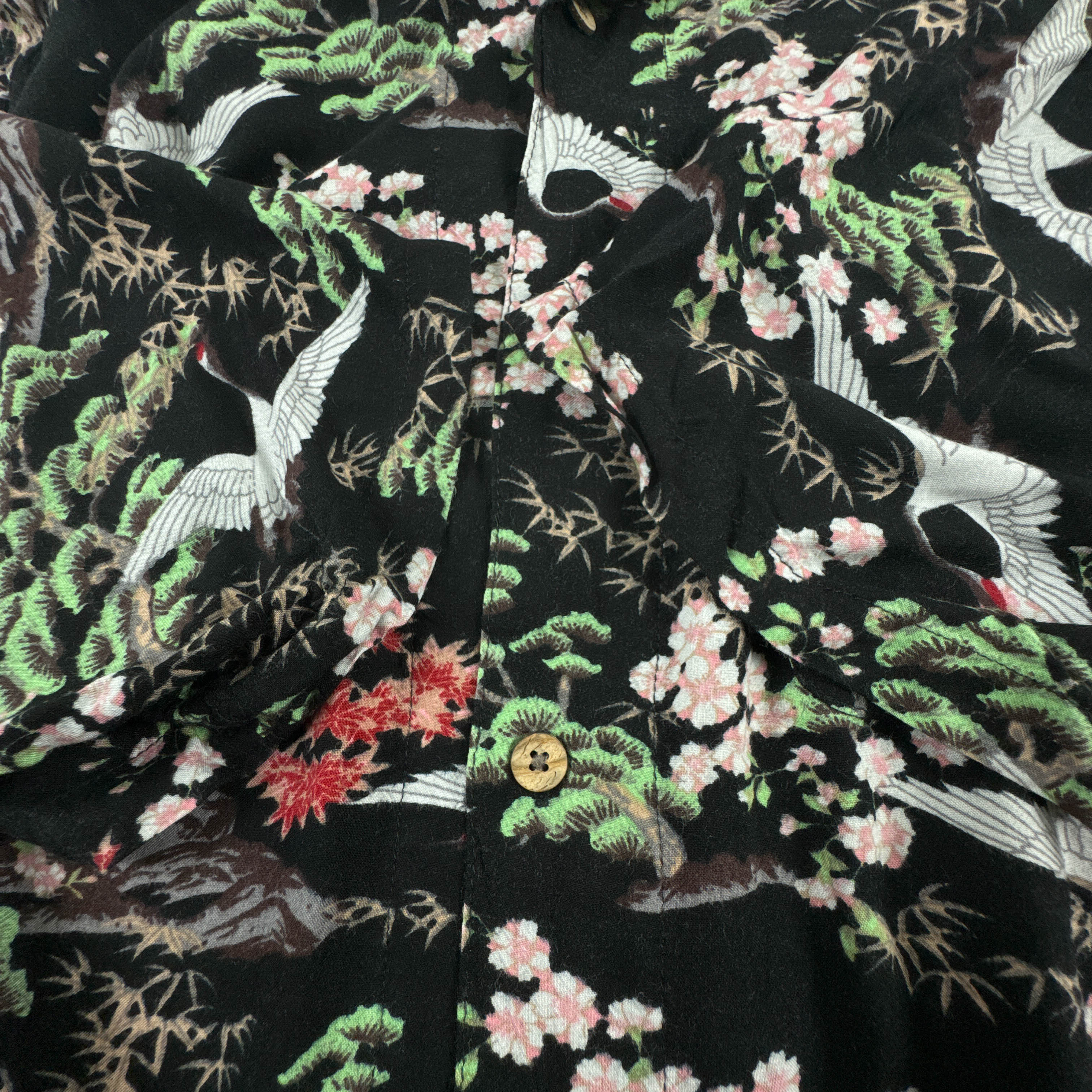 Camicia Vintage nera con fantasia naturale all over anni 80 90 - Taglia M uomo