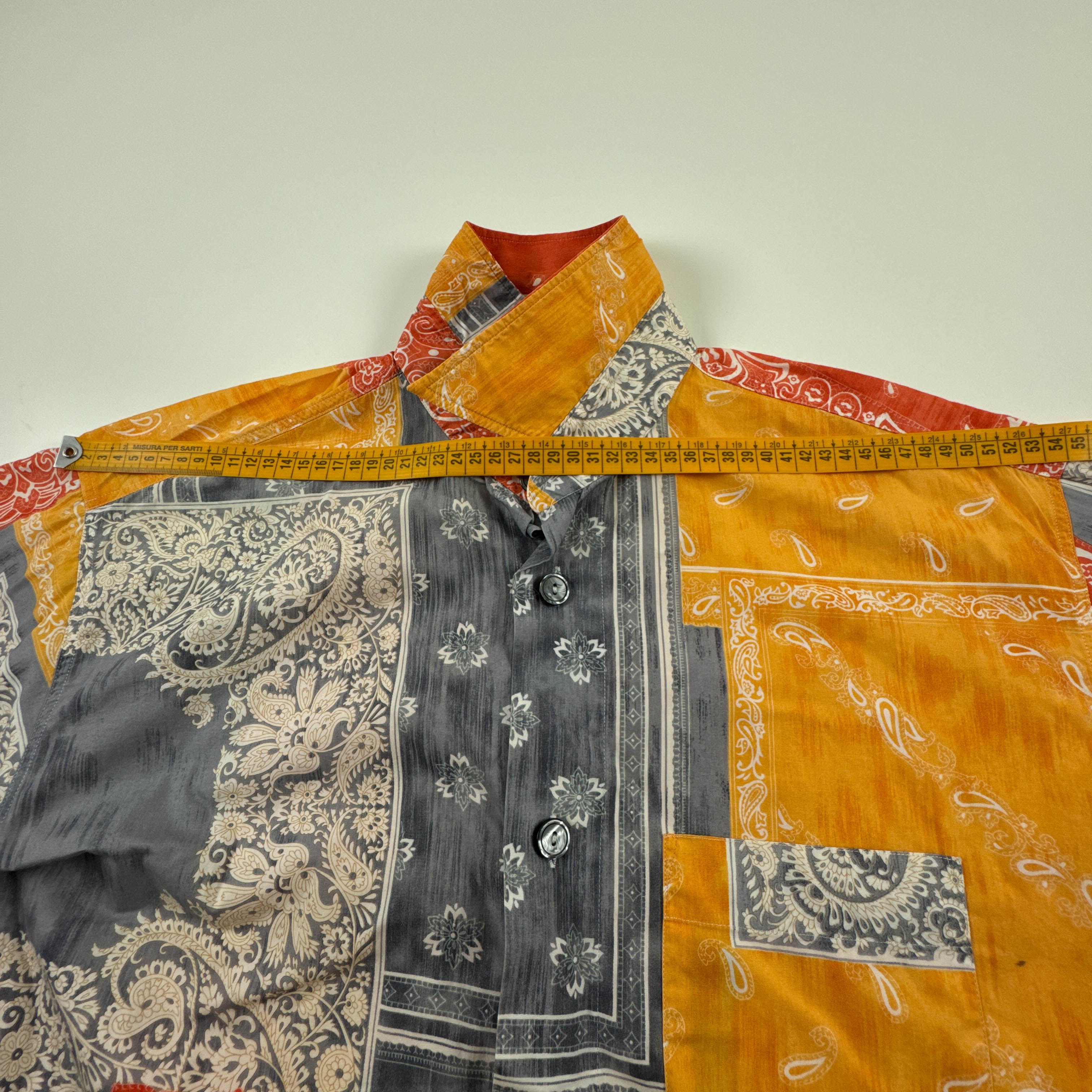 Camicia Vintage gialla arancione e grigia geometrica anni 80 90 - Taglia M uomo