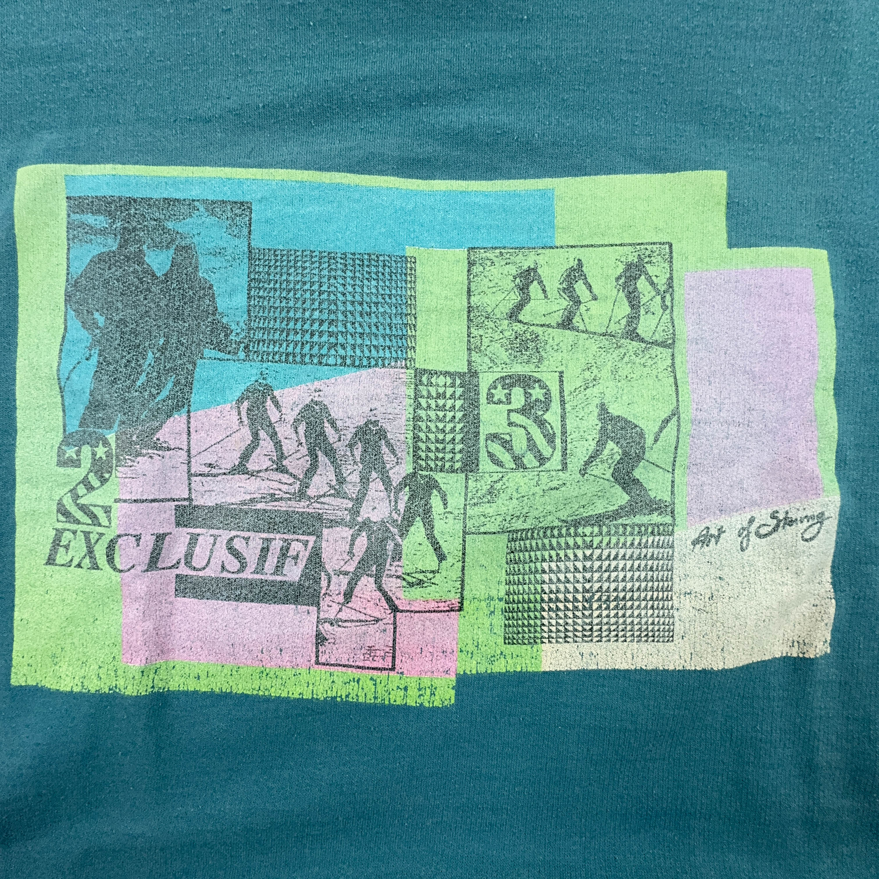 Felpa Puma Vintage blu verde a girocollo con stampa anni 90 - Taglia 7 L uomo