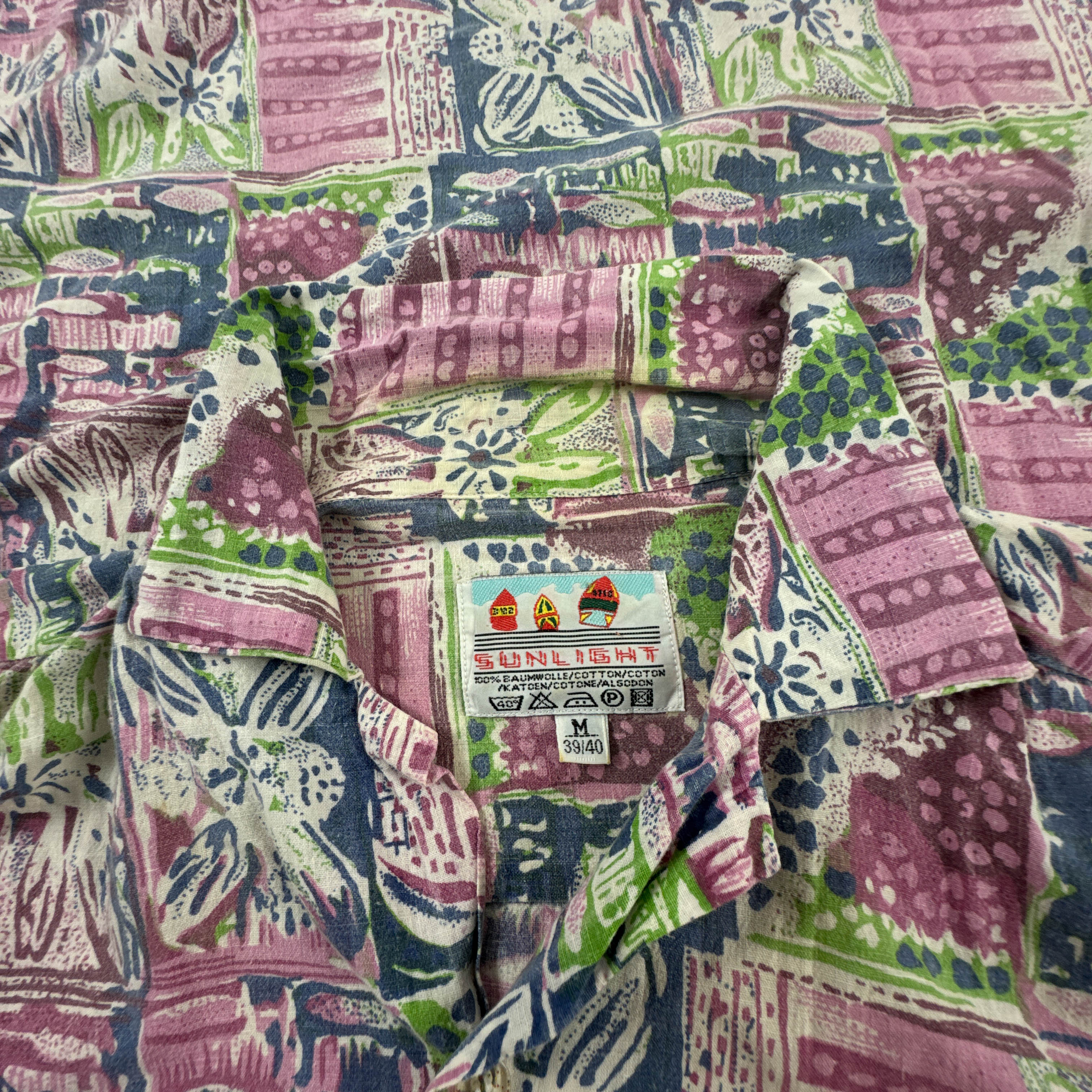Camicia Vintage multicolore fantasia astratta in cotone anni 80 90 - Taglia M uomo