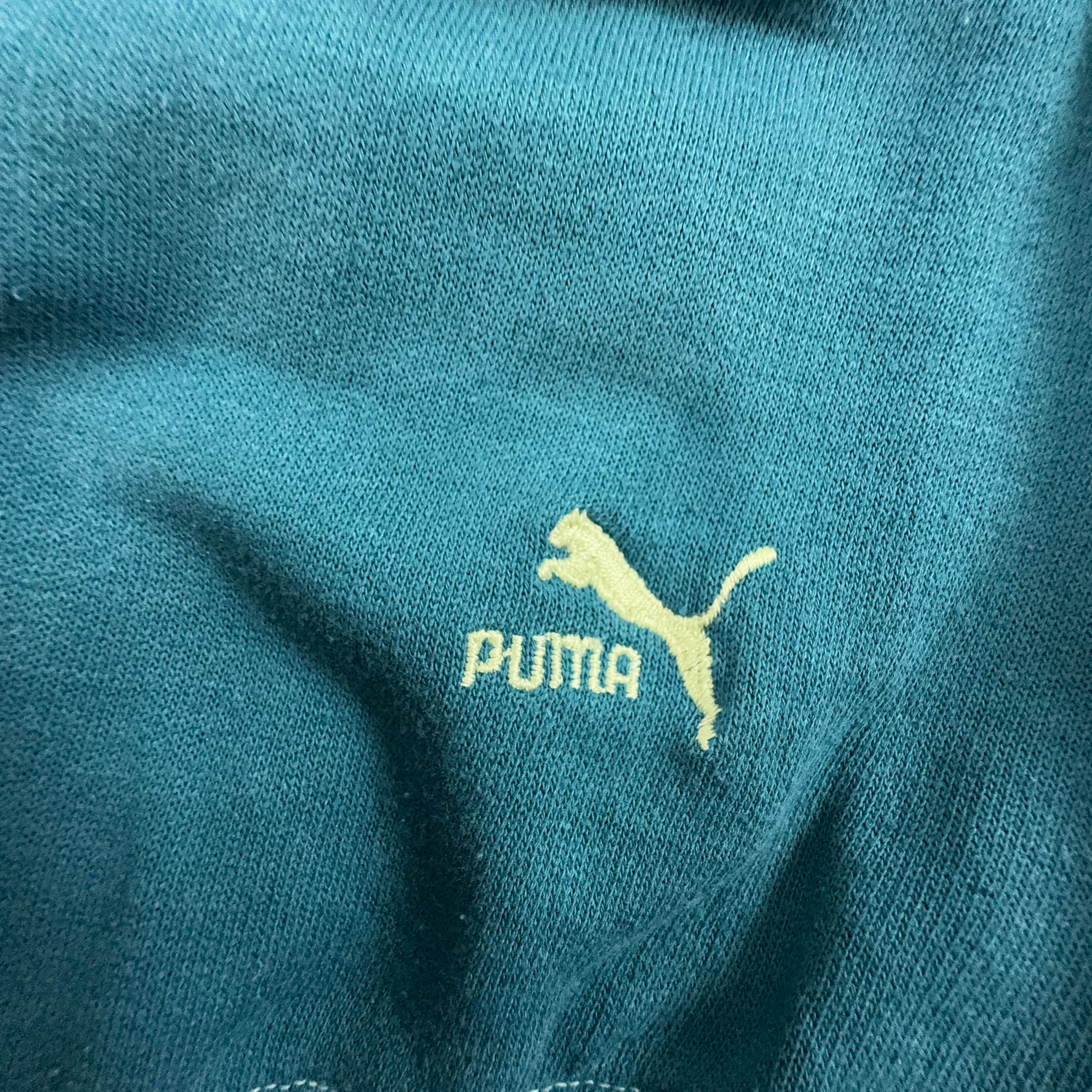 Felpa Puma Vintage blu verde a girocollo con stampa anni 90 - Taglia 7 L uomo