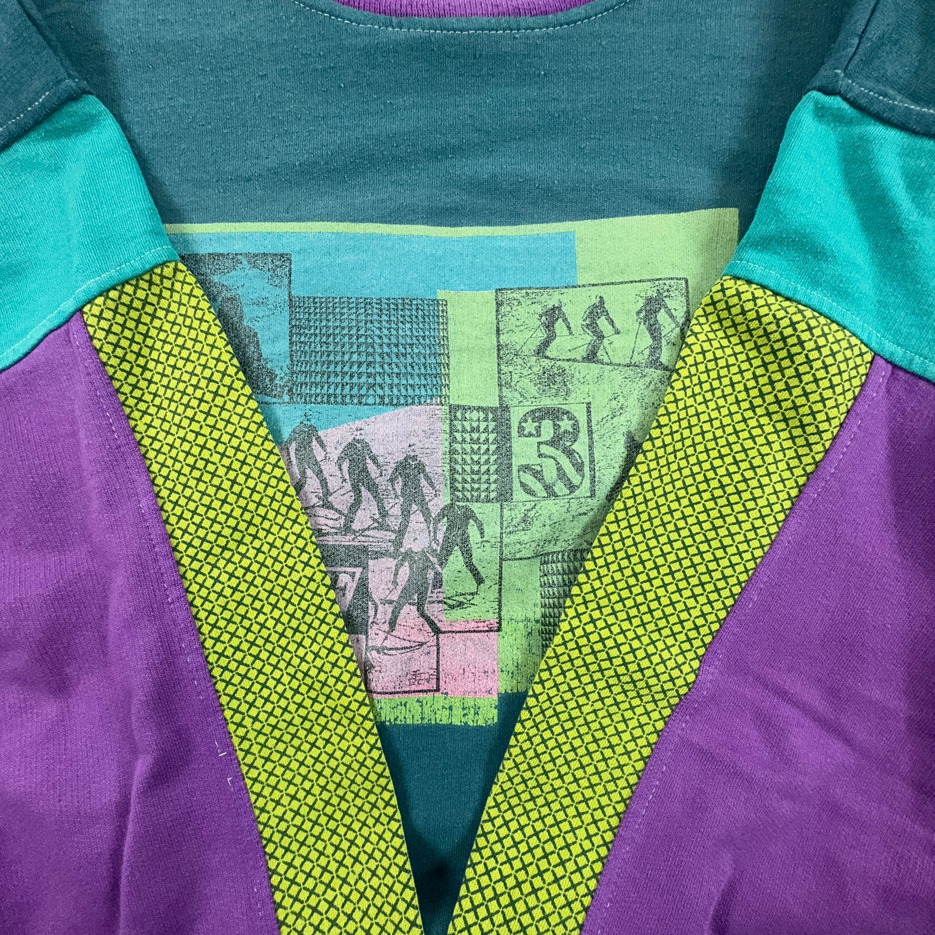 Felpa Puma Vintage blu verde a girocollo con stampa anni 90 - Taglia 7 L uomo