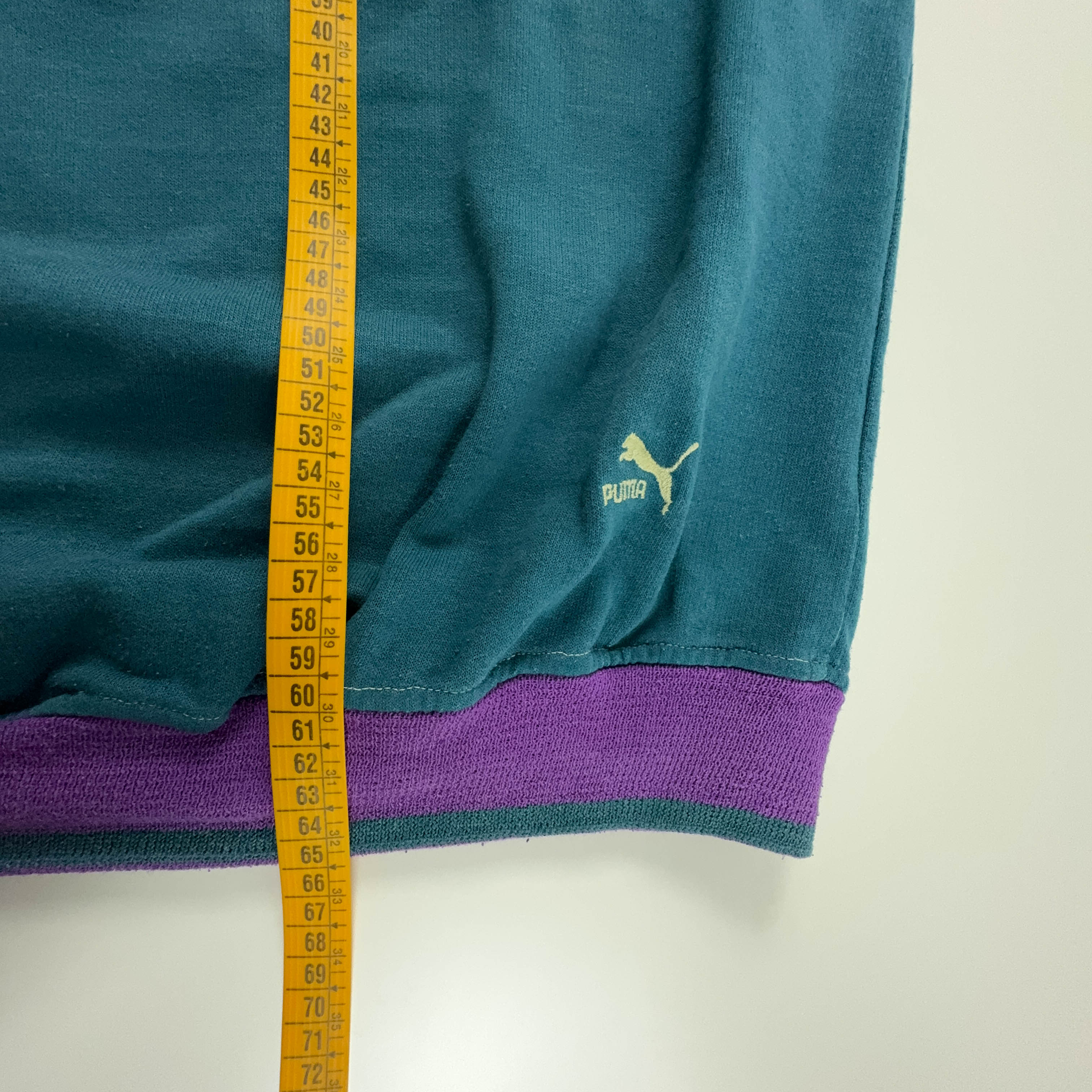 Felpa Puma Vintage blu verde a girocollo con stampa anni 90 - Taglia 7 L uomo