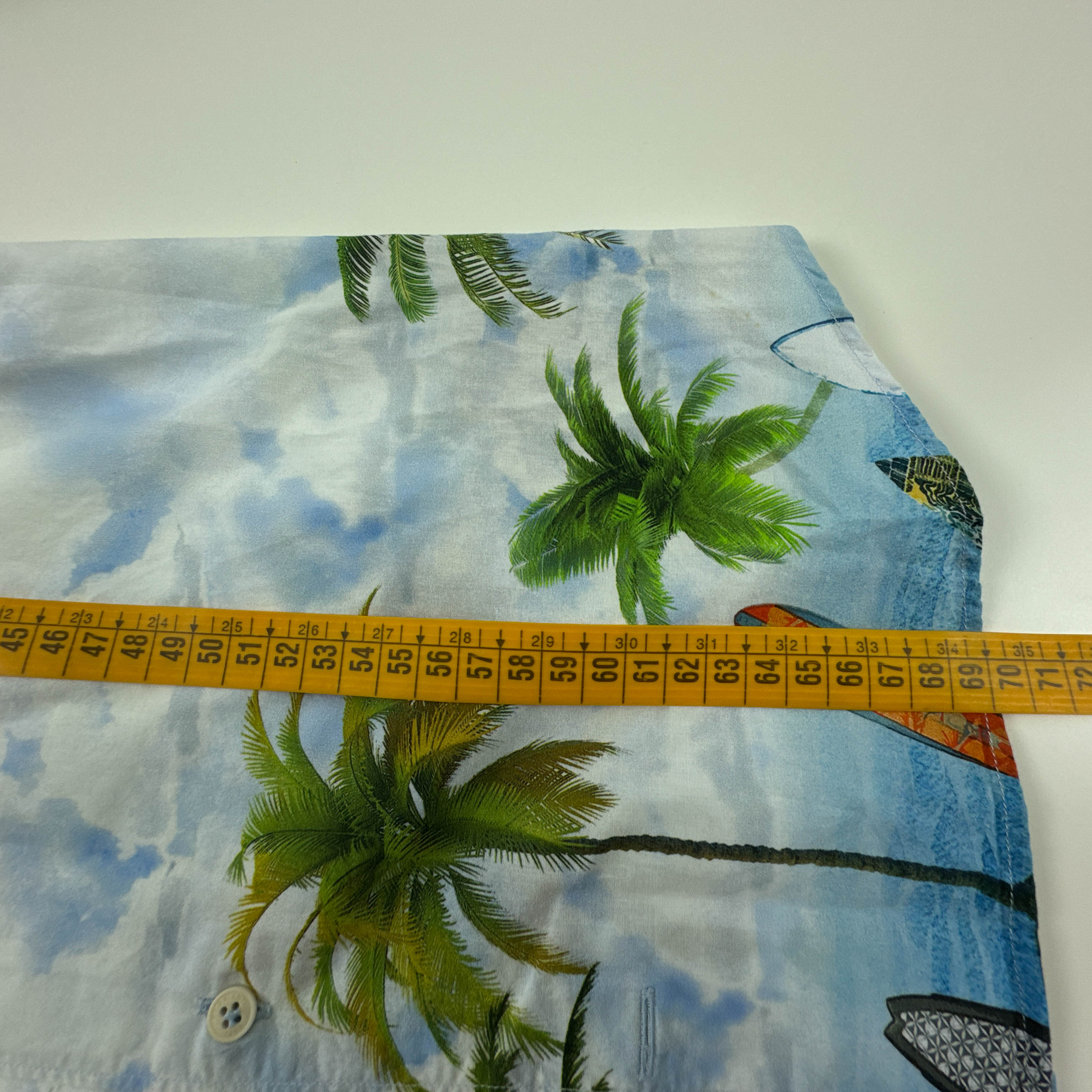 Camicia Vintage bianca con fantasia hawaii multicolore anni 80 90 - Taglia S uomo
