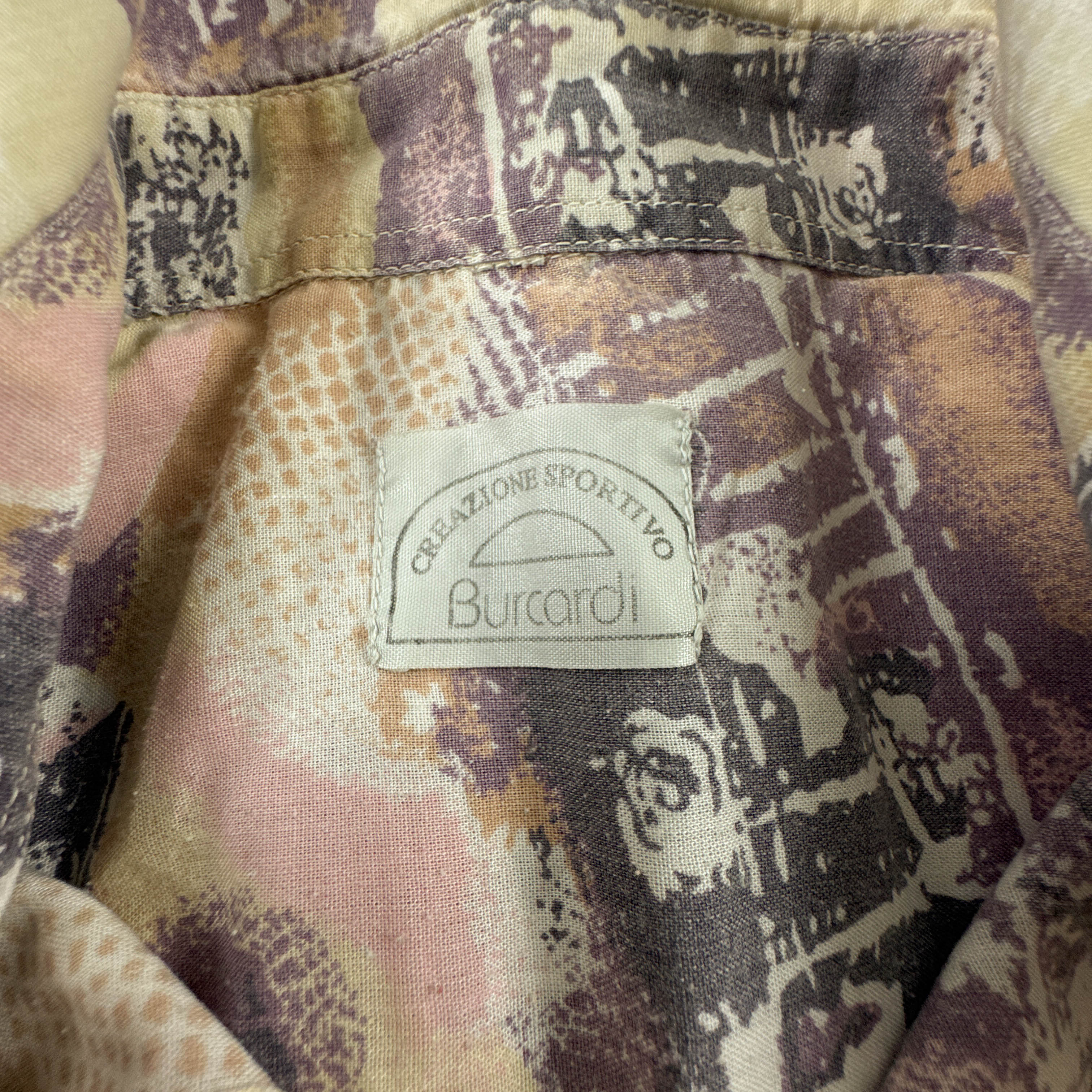 Camicia Vintage beige con fantasia astratta multicolore anni 80 90 - Taglia L uomo