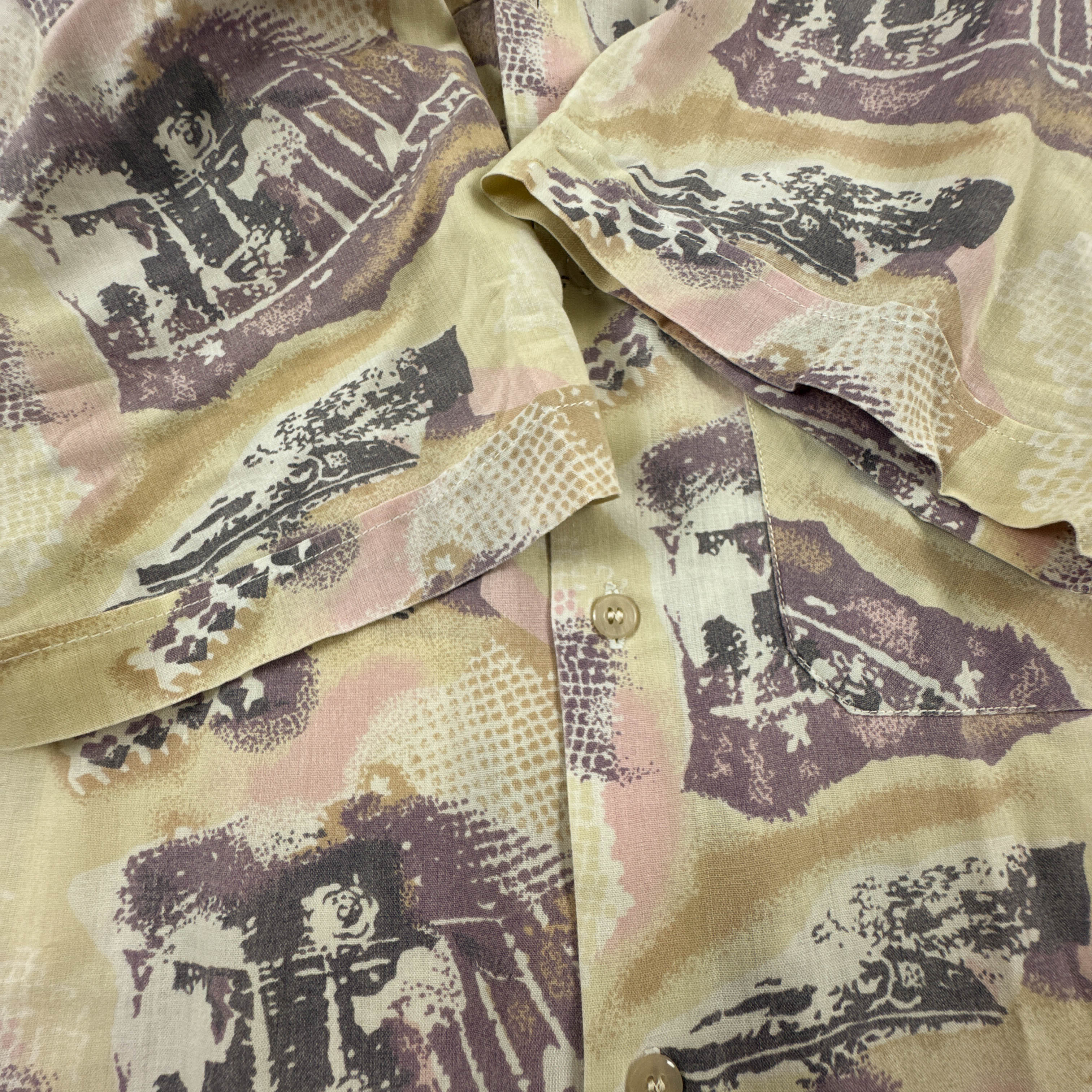Camicia Vintage beige con fantasia astratta multicolore anni 80 90 - Taglia L uomo