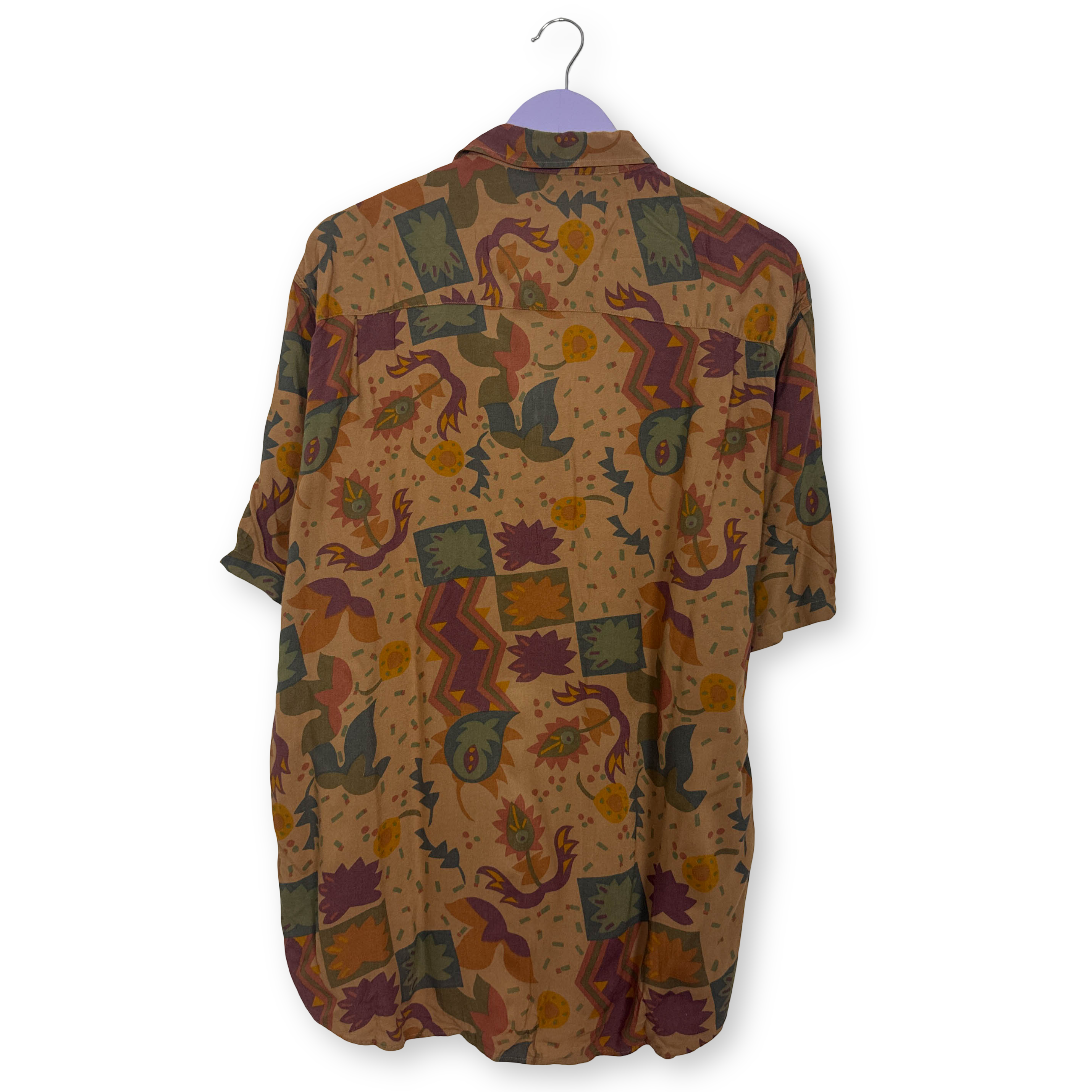 Camicia Vintage arancione verde e rossa fantasia astratta anni 80 90 - Taglia M uomo