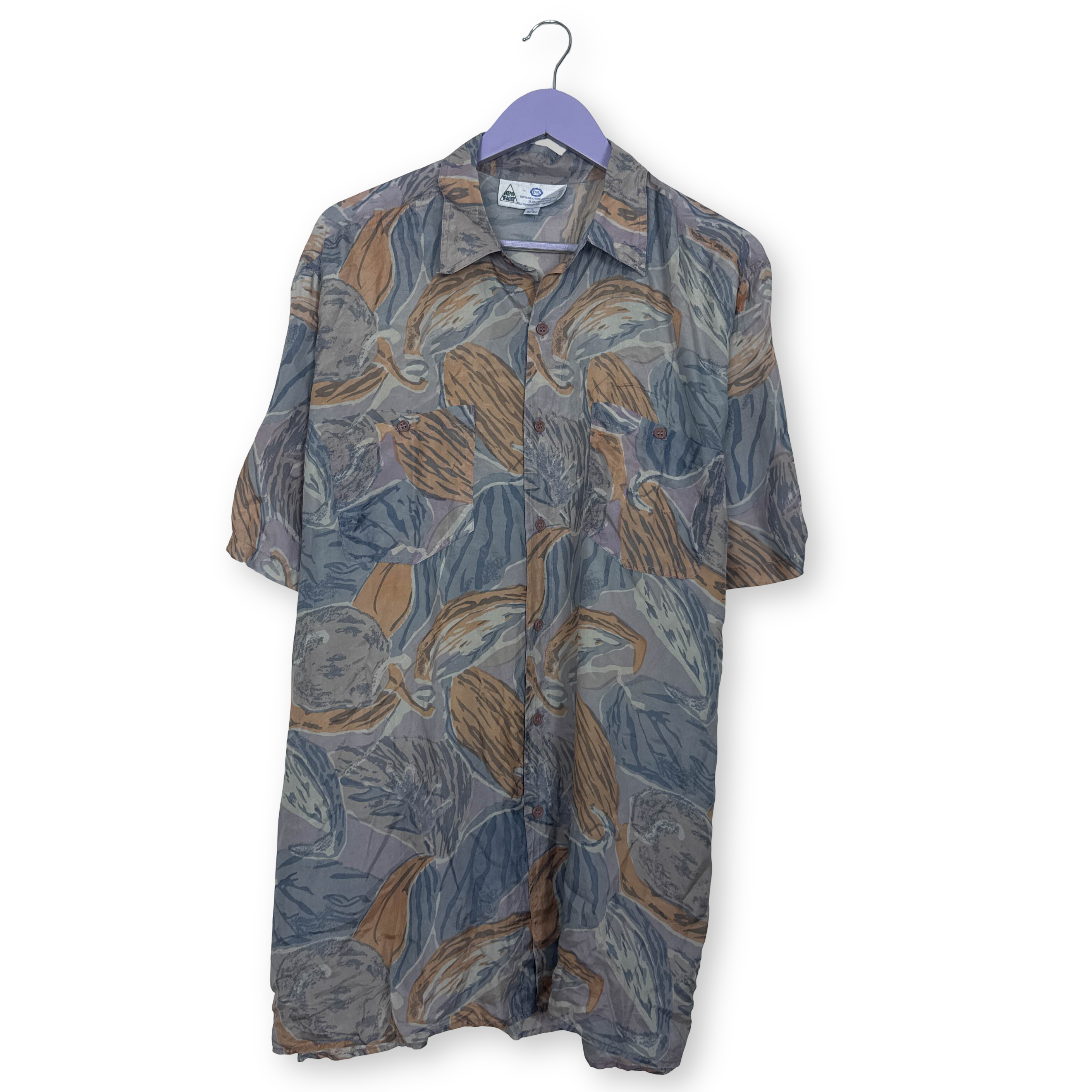 Camicia Vintage New Fast multicolore fantasia astratta 100% seta anni 80 90 - Taglia L uomo