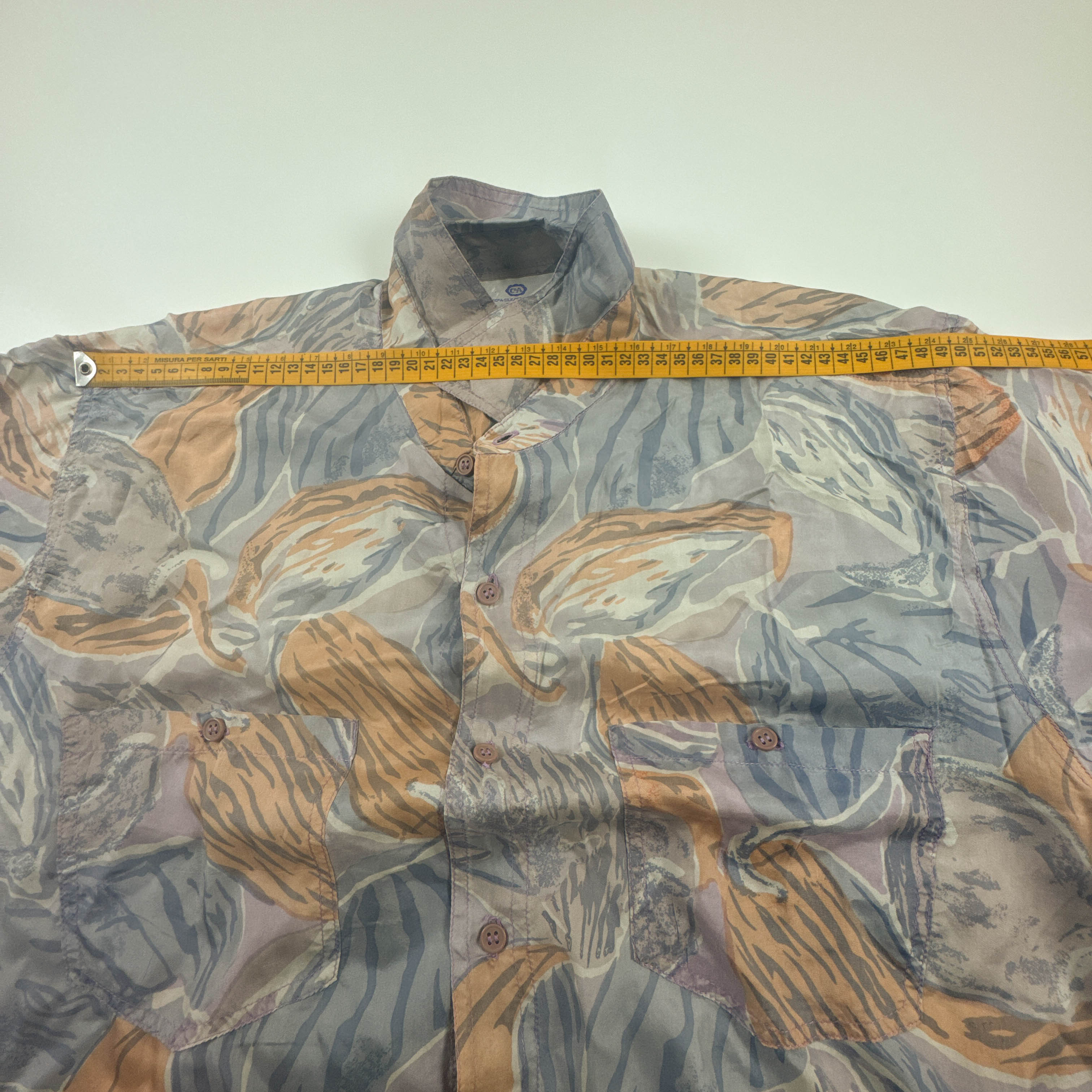 Camicia Vintage New Fast multicolore fantasia astratta 100% seta anni 80 90 - Taglia L uomo