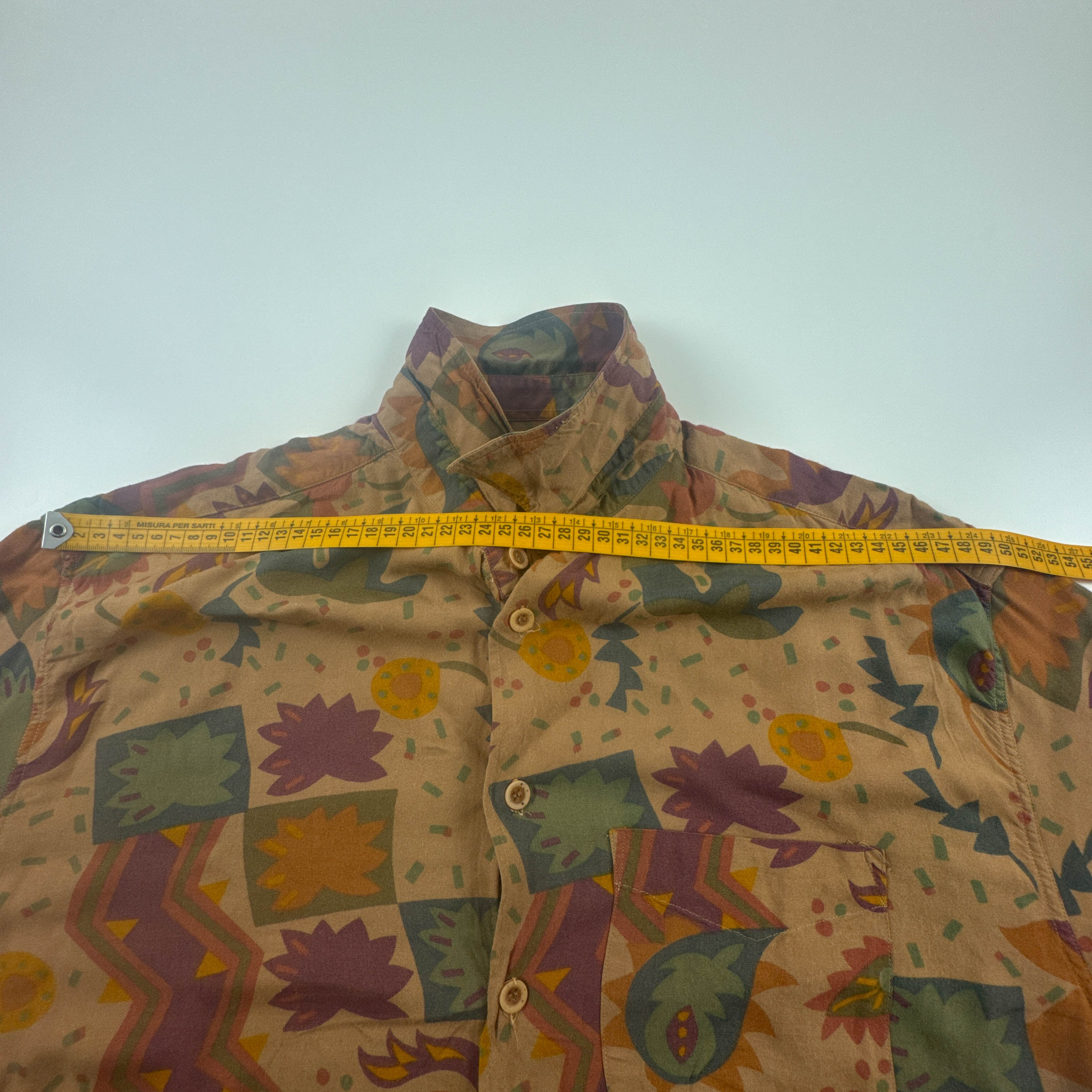 Camicia Vintage arancione verde e rossa fantasia astratta anni 80 90 - Taglia M uomo