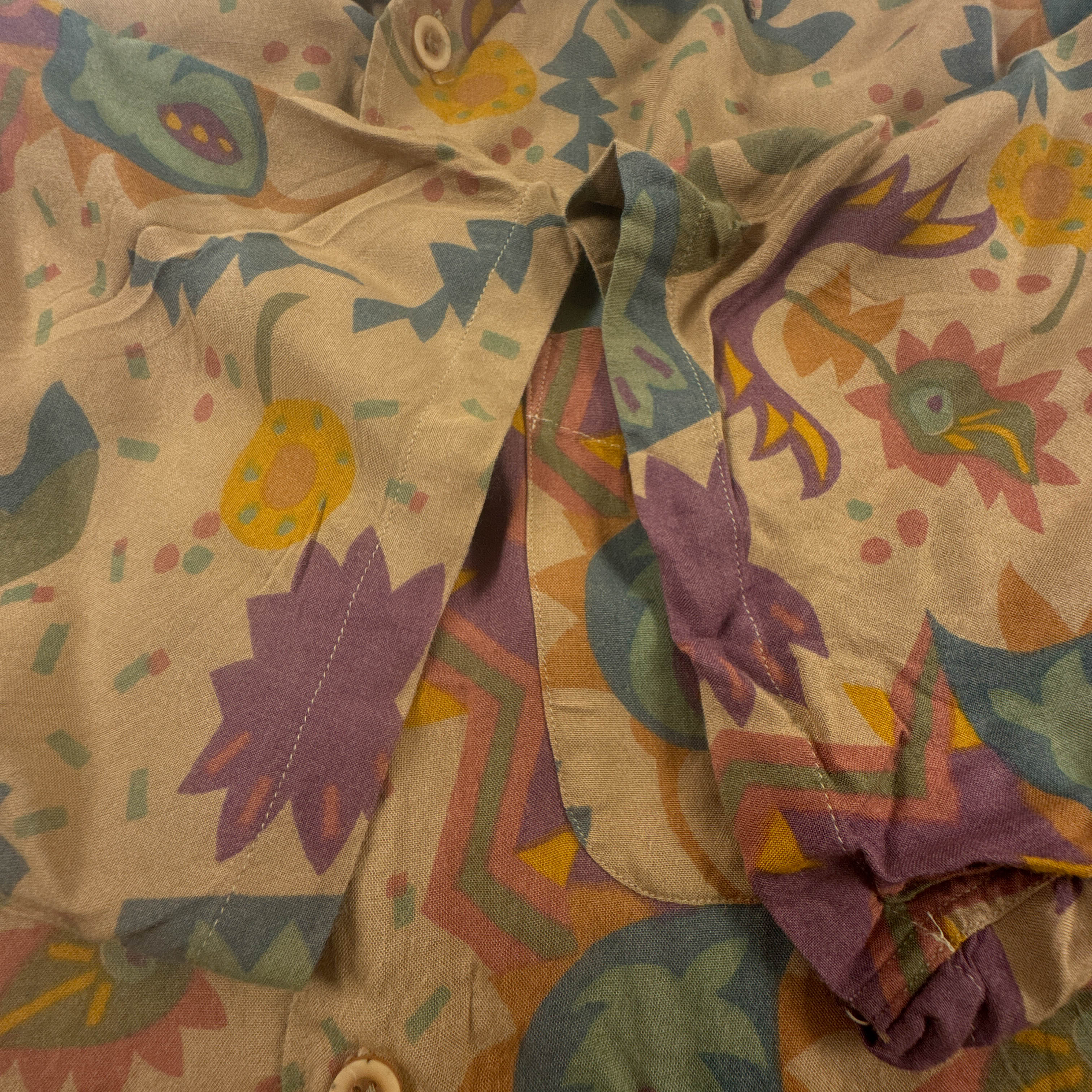 Camicia Vintage arancione verde e rossa fantasia astratta anni 80 90 - Taglia M uomo