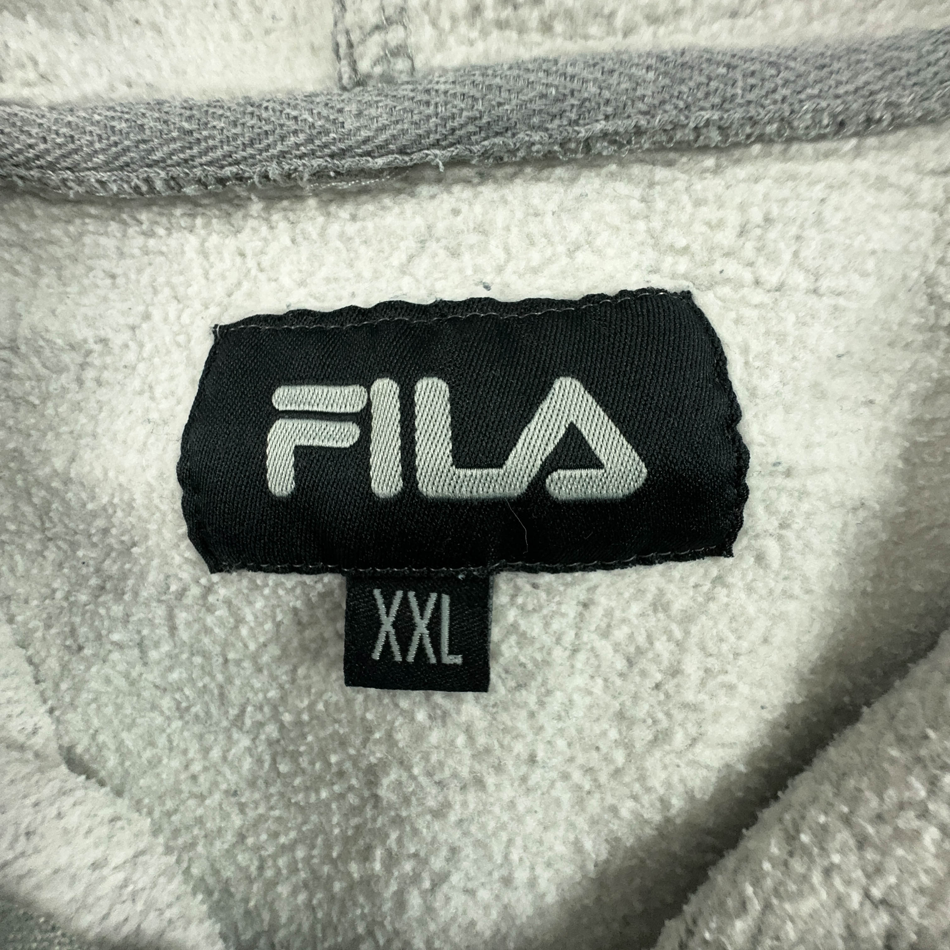 Felpa Fila Vintage grigia con cappuccio e zip anni 2000 logo grande - Taglia M/L uomo