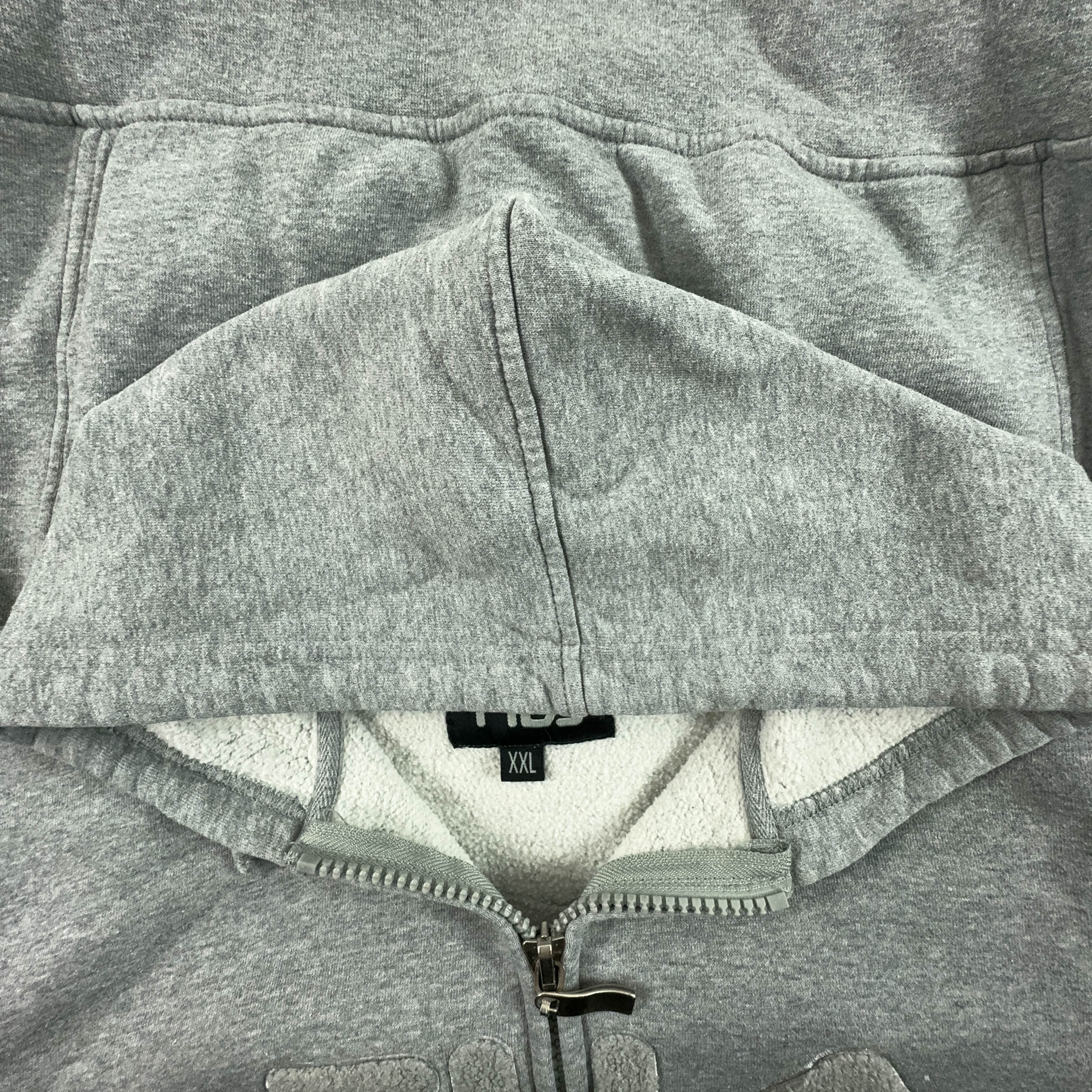Felpa Fila Vintage grigia con cappuccio e zip anni 2000 logo grande - Taglia M/L uomo