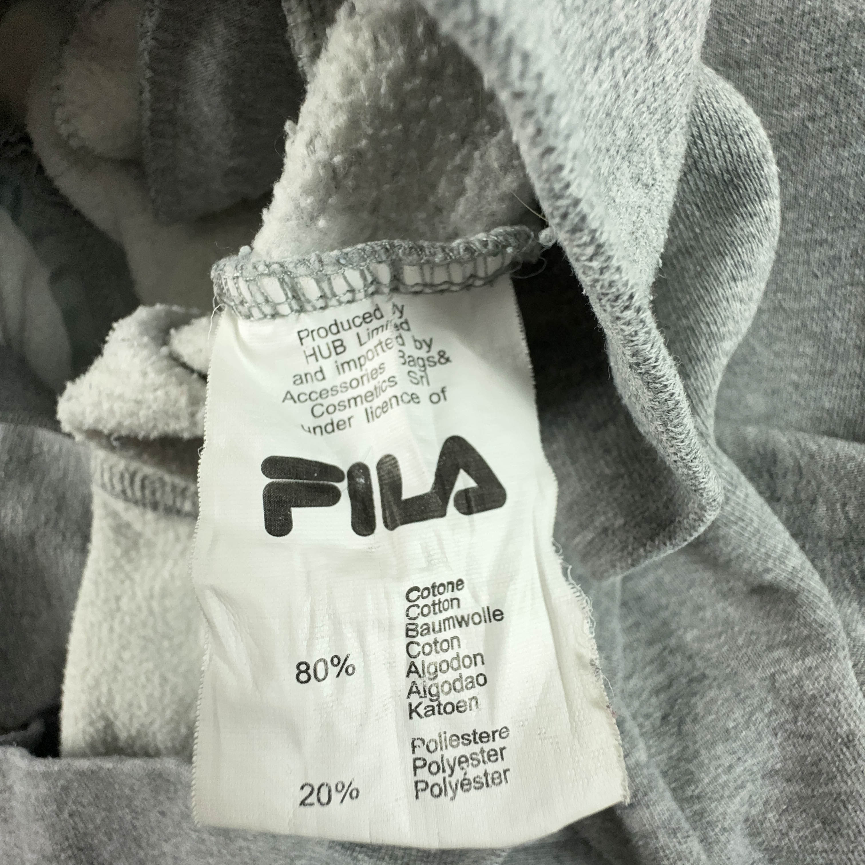 Felpa Fila Vintage grigia con cappuccio e zip anni 2000 logo grande - Taglia M/L uomo