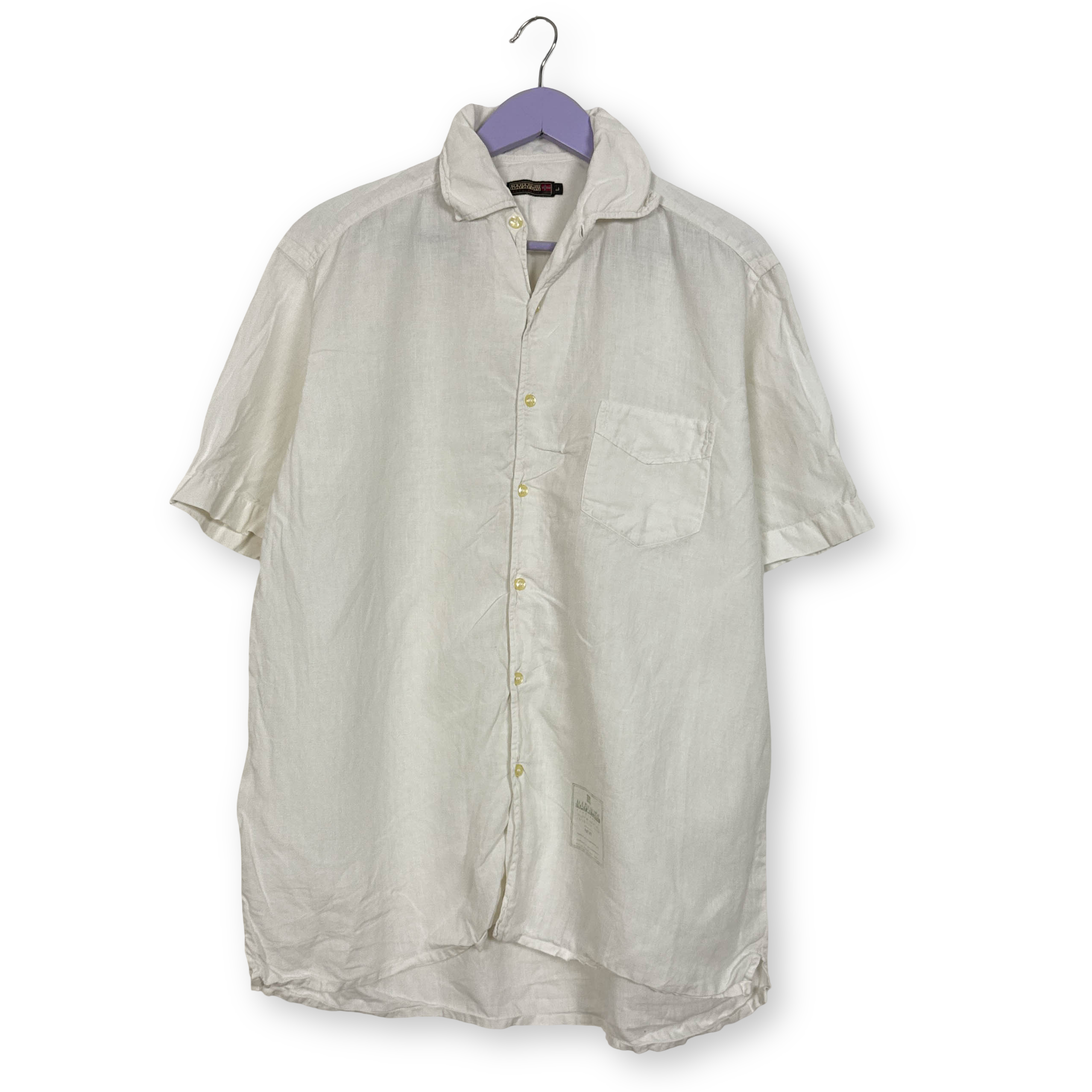 Camicia Napapijri bianca 100% lino a tinta unita - Taglia L uomo