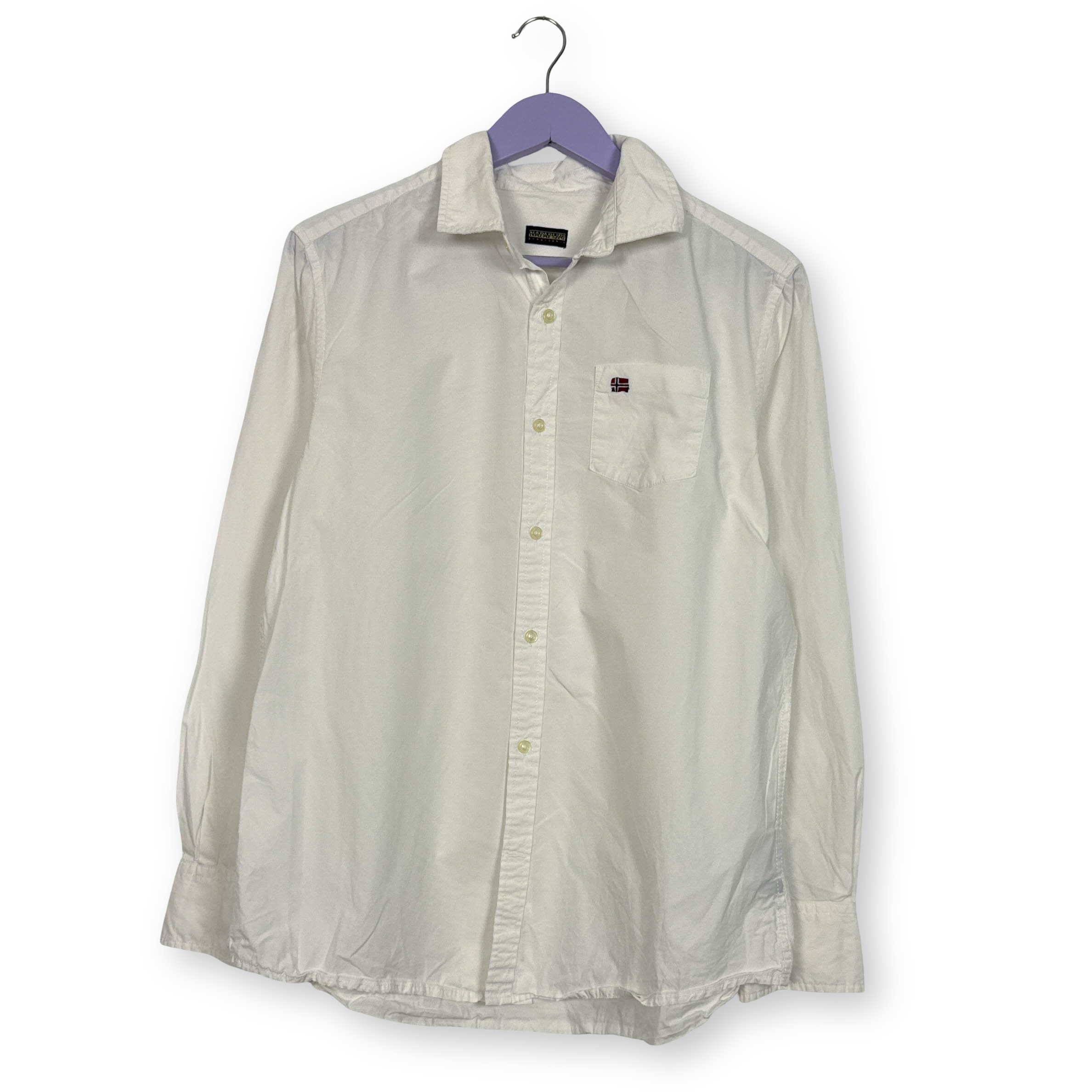 Camicia Napapijri bianca a tinta unita in cotone - Taglia L uomo