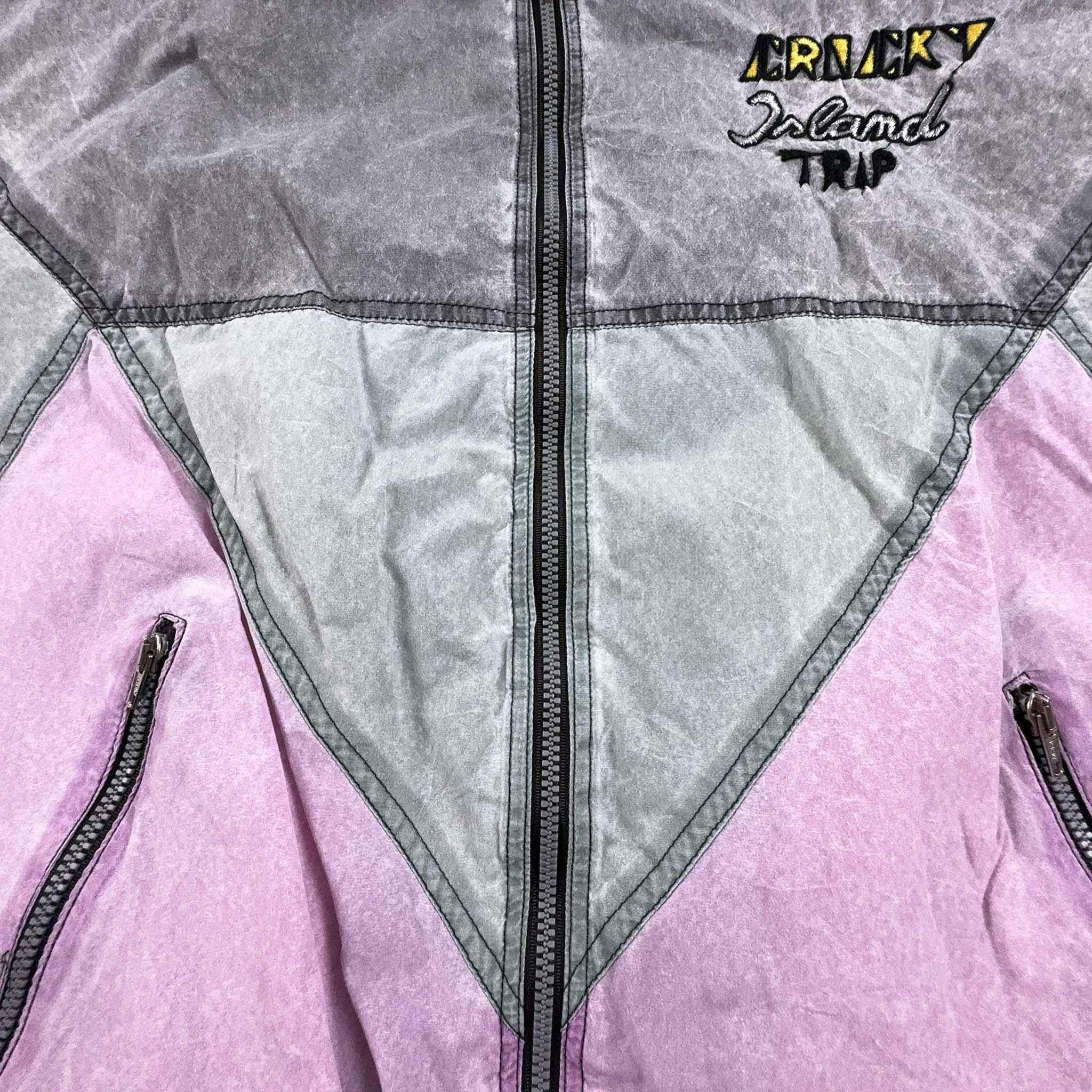 Crazy Style Vintage Windbreaker Jacket Grey & Pink - Size L Men