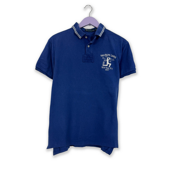 Polo Ralph Lauren azzurro scuro tinta unita in cotone custom fit - Taglia M/L uomo