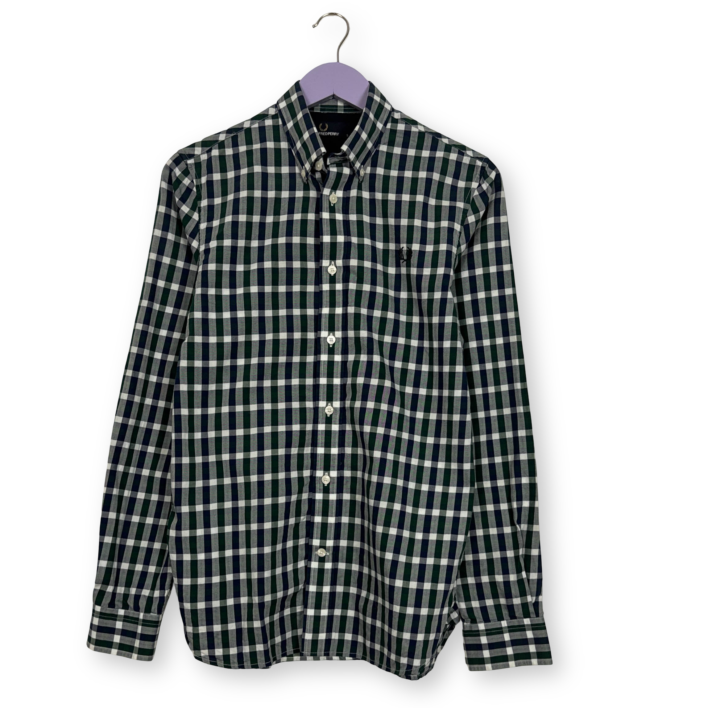 Camicia Fred Perry verde blu e bianca a quadri in cotone - Taglia S uomo