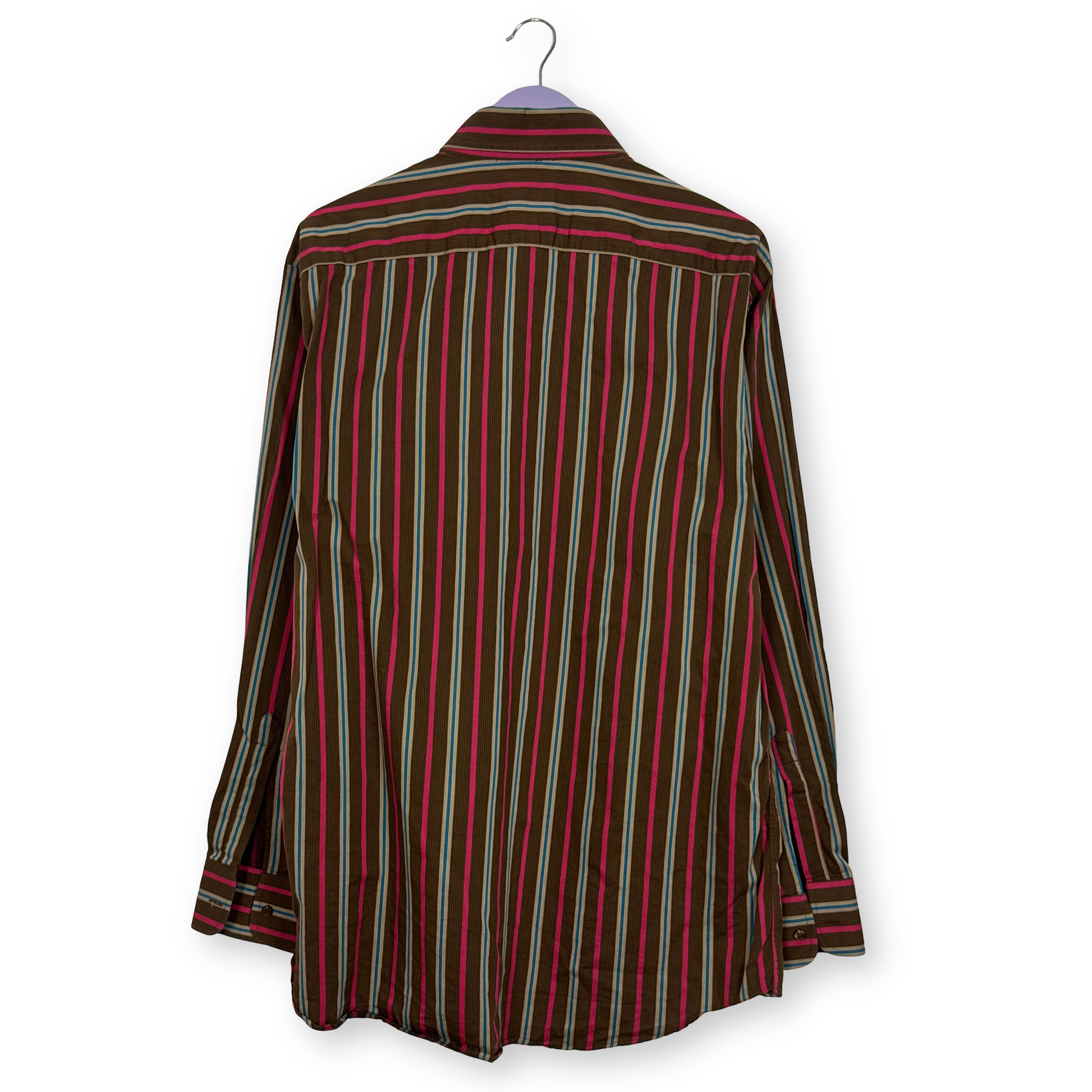 Camicia Cavalli marrone blu e rosa a righe in cotone - Taglia XL uomo