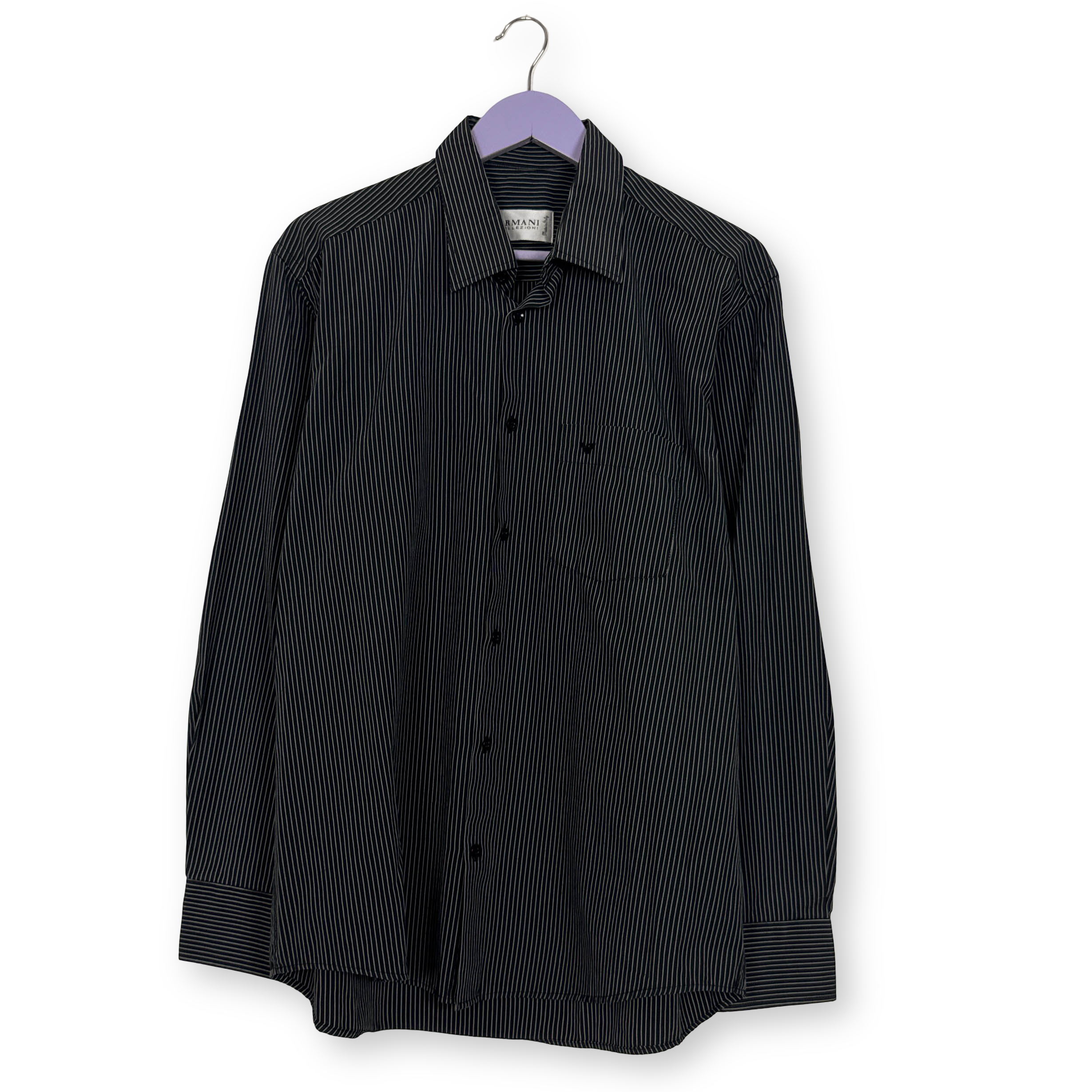 Camicia Armani nera a righe bianche - Taglia M uomo